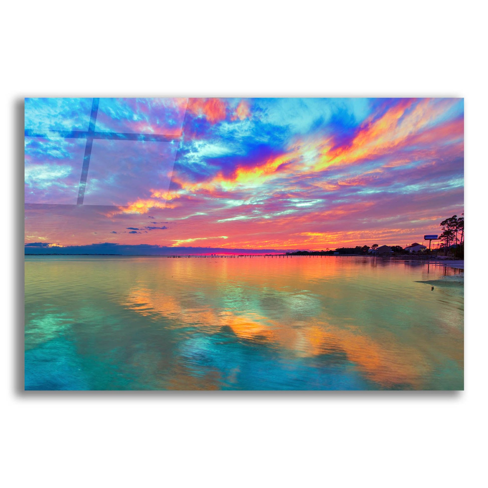 Epic Art 'Pink Sunset Sea' by Ezra Tanner, Acrylic Glass Wall Art,24x16