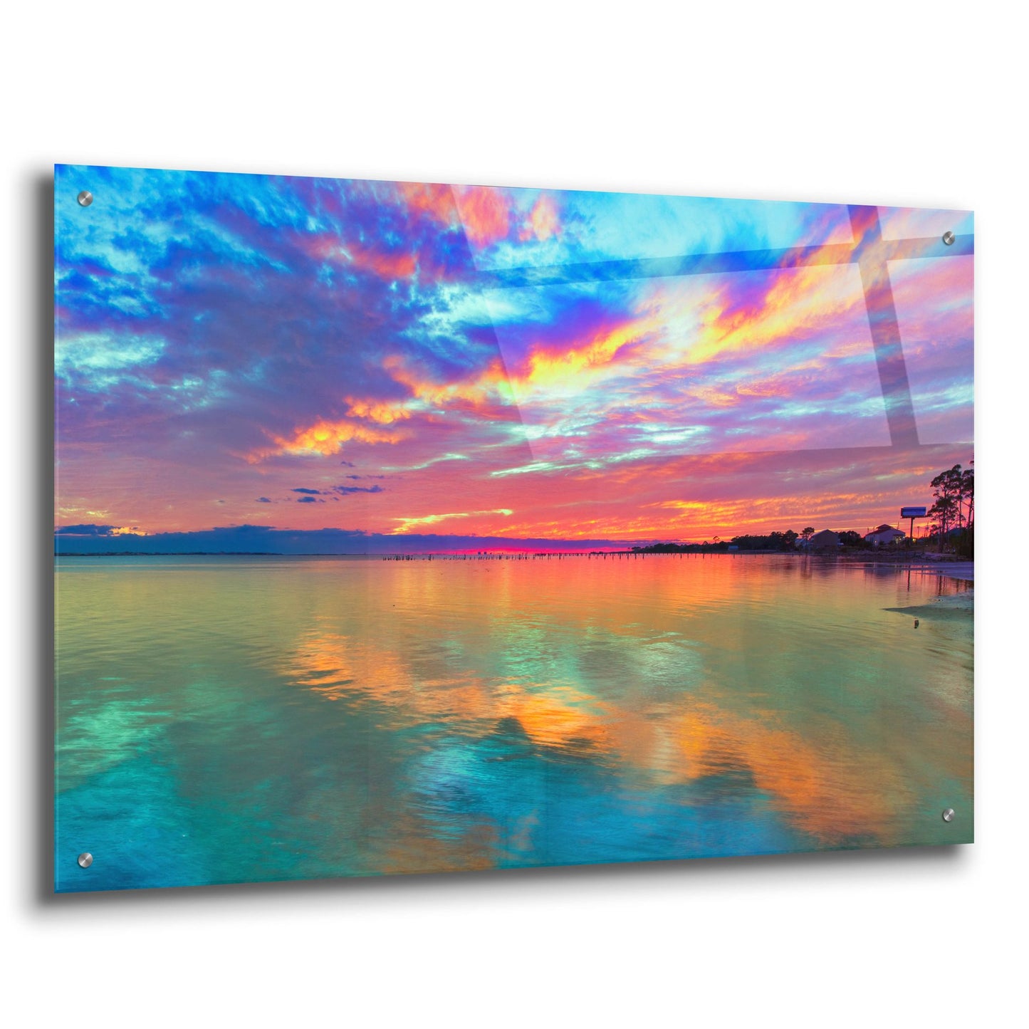 Epic Art 'Pink Sunset Sea' by Ezra Tanner, Acrylic Glass Wall Art,36x24