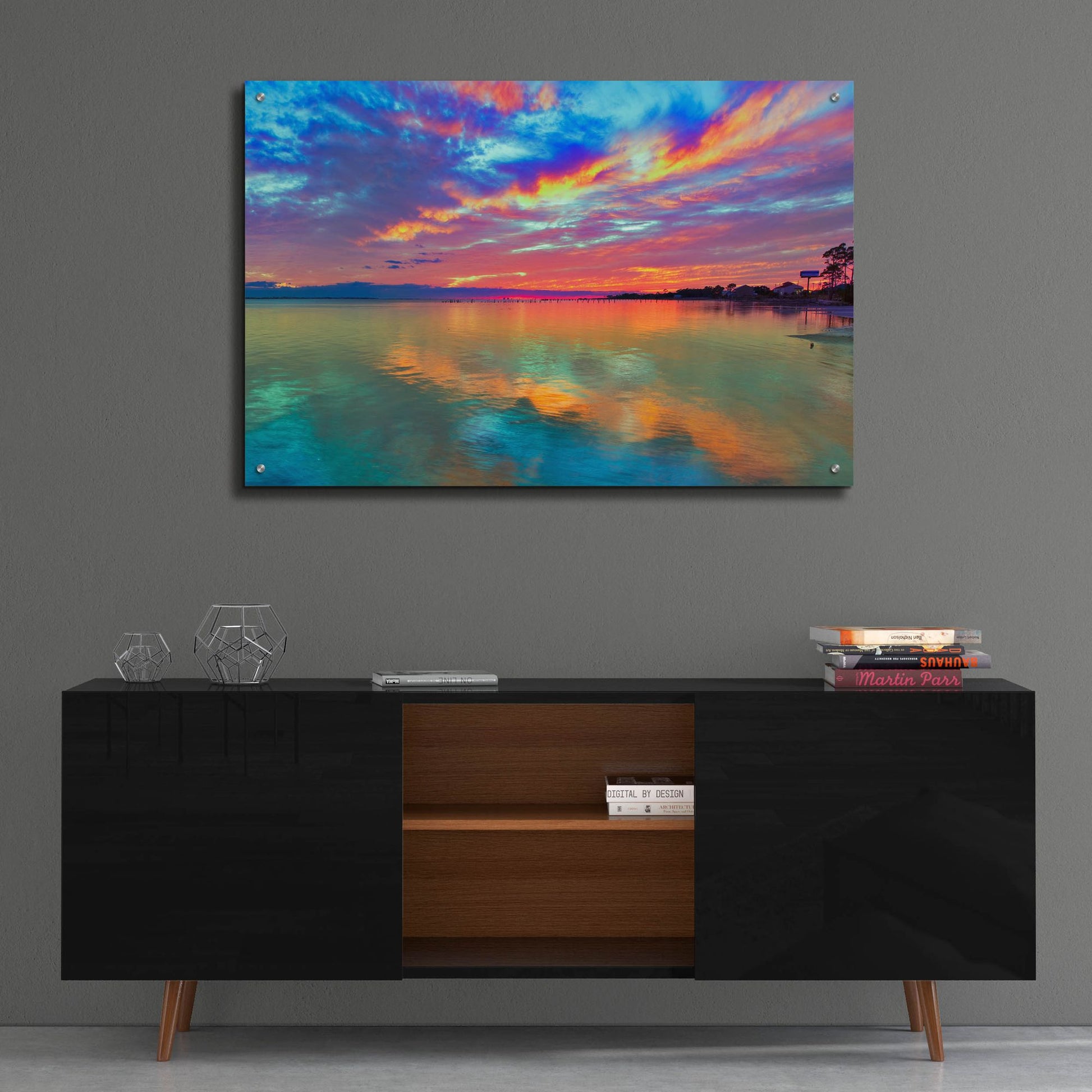 Epic Art 'Pink Sunset Sea' by Ezra Tanner, Acrylic Glass Wall Art,36x24