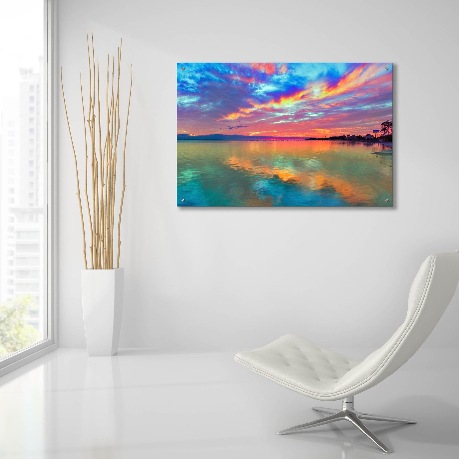 Epic Art 'Pink Sunset Sea' by Ezra Tanner, Acrylic Glass Wall Art,36x24