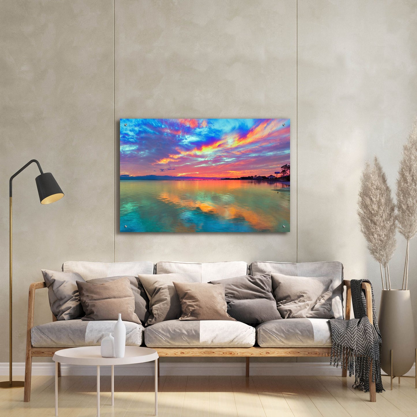 Epic Art 'Pink Sunset Sea' by Ezra Tanner, Acrylic Glass Wall Art,36x24