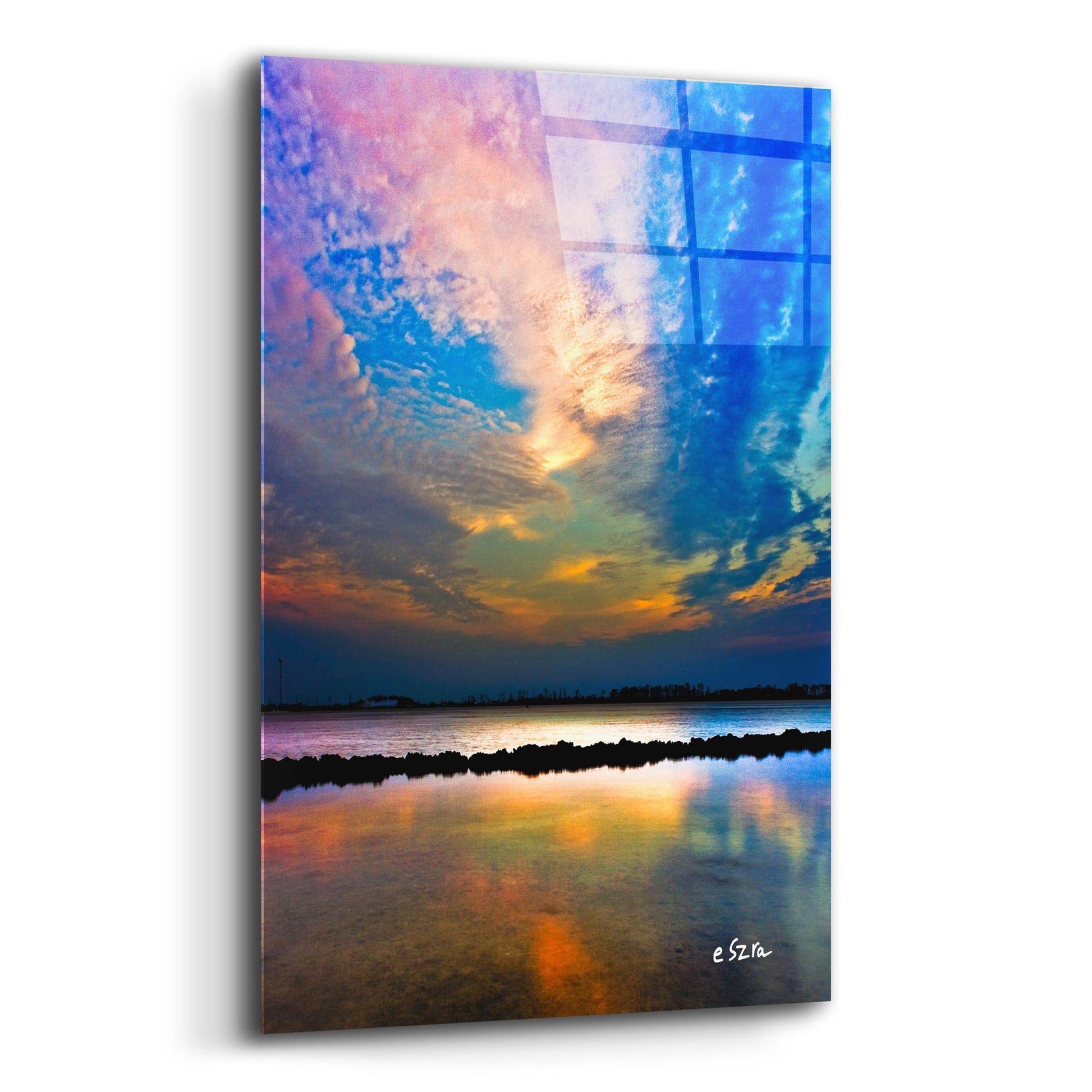 Epic Art 'Pink Clouds Twilight Sky Water Refection' by Ezra Tanner, Acrylic Glass Wall Art,12x16