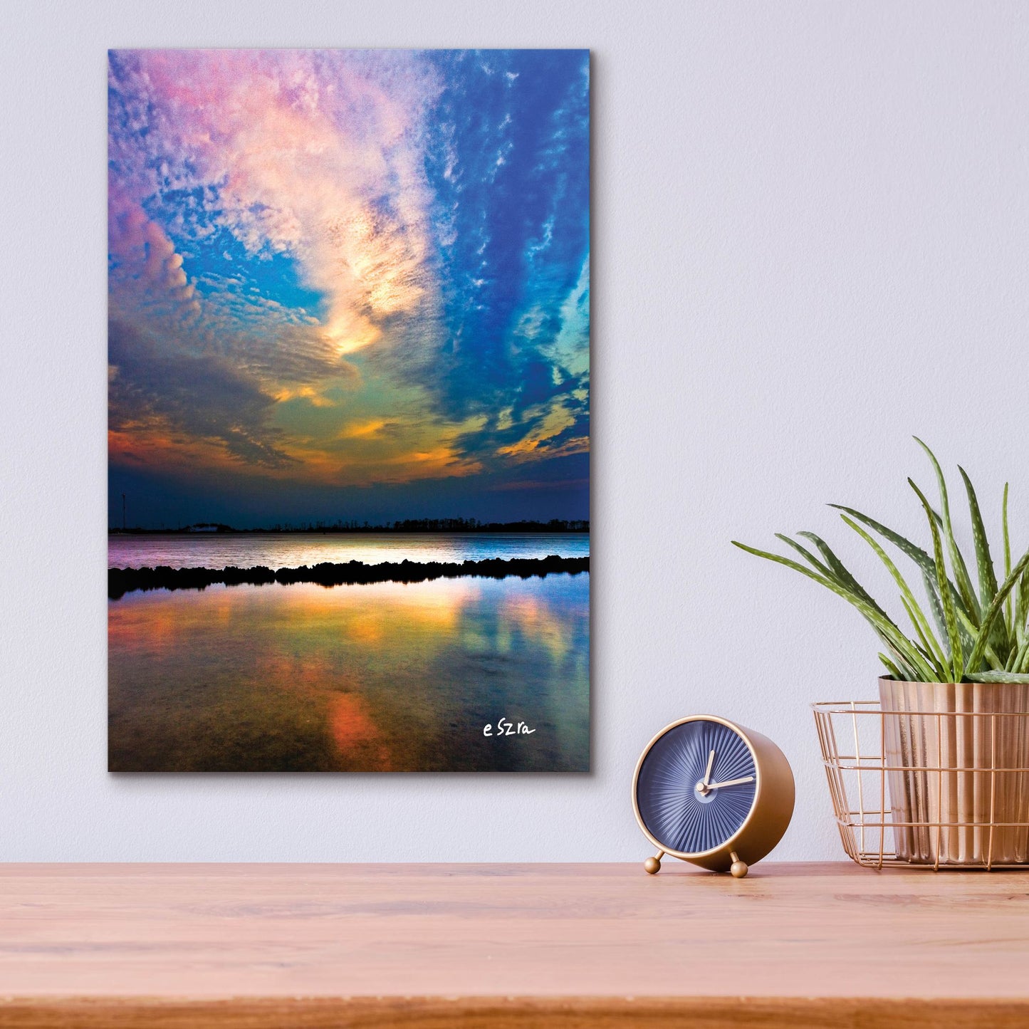 Epic Art 'Pink Clouds Twilight Sky Water Refection' by Ezra Tanner, Acrylic Glass Wall Art,12x16