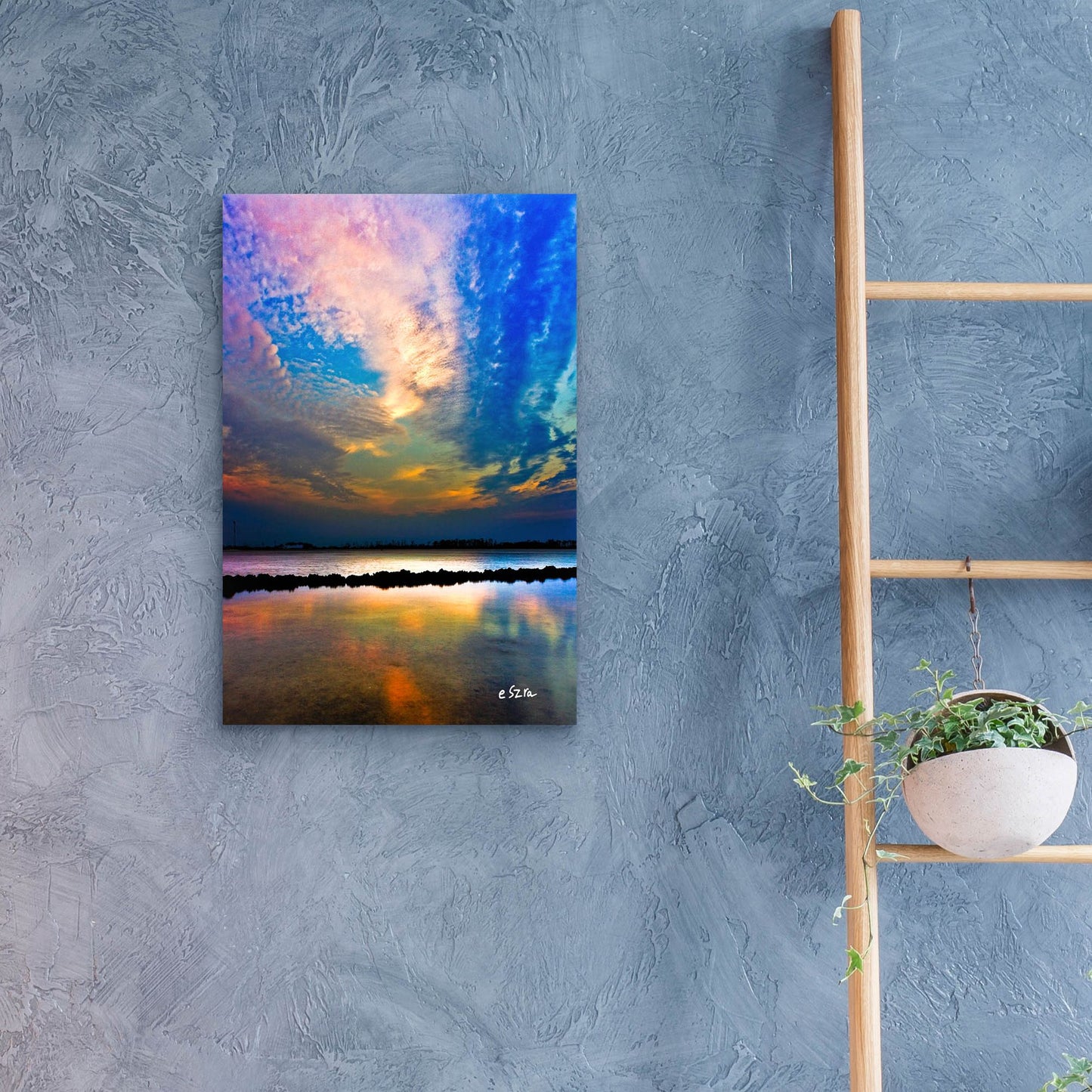 Epic Art 'Pink Clouds Twilight Sky Water Refection' by Ezra Tanner, Acrylic Glass Wall Art,16x24