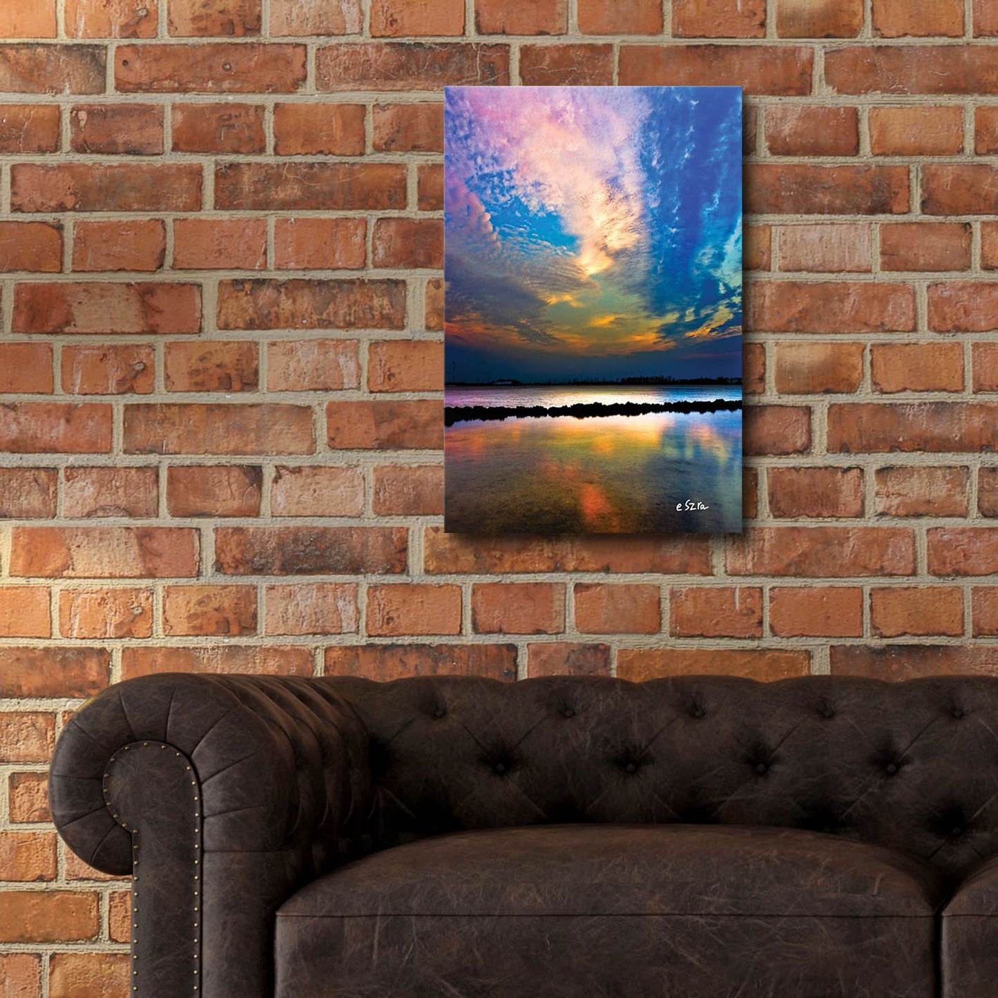 Epic Art 'Pink Clouds Twilight Sky Water Refection' by Ezra Tanner, Acrylic Glass Wall Art,16x24