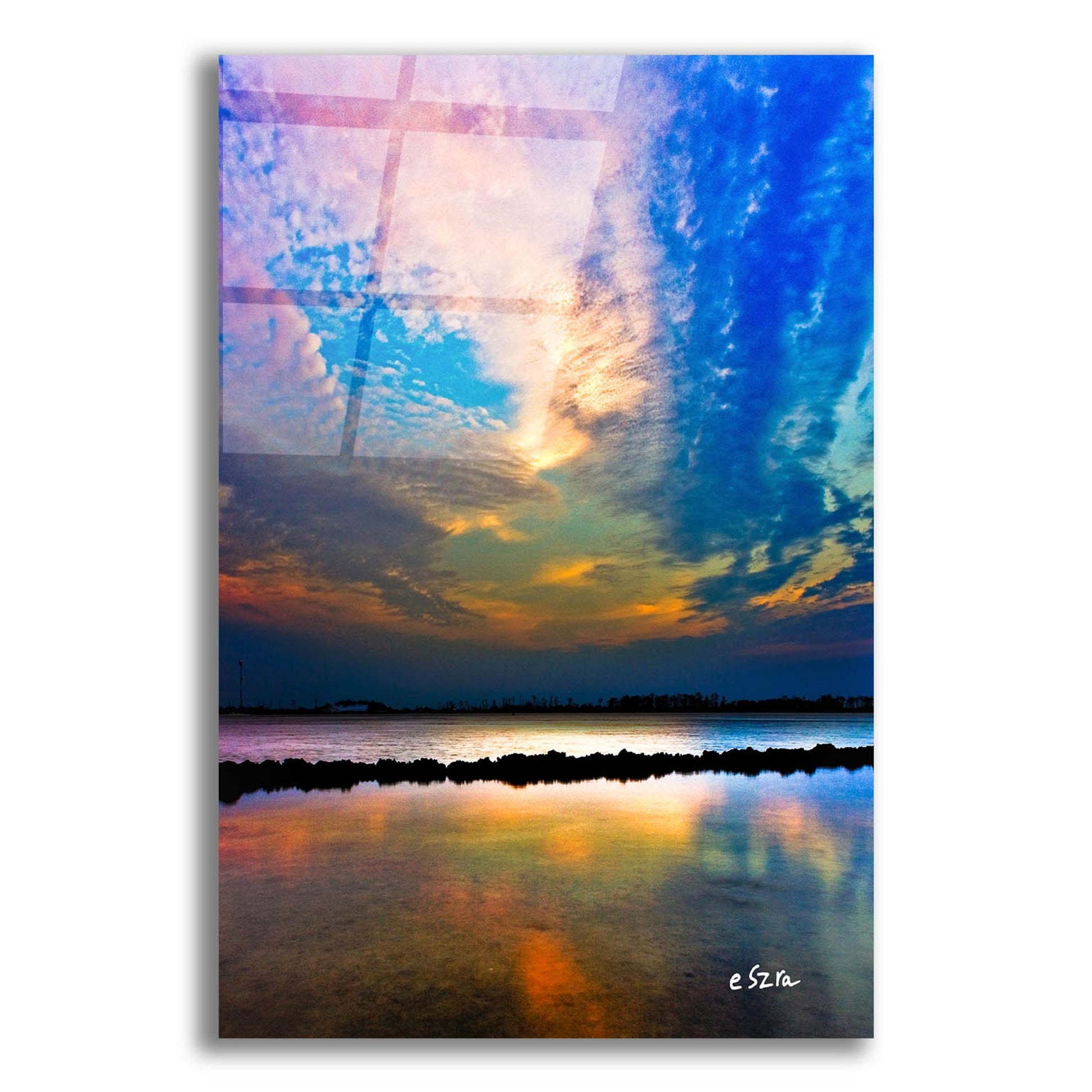 Epic Art 'Pink Clouds Twilight Sky Water Refection' by Ezra Tanner, Acrylic Glass Wall Art