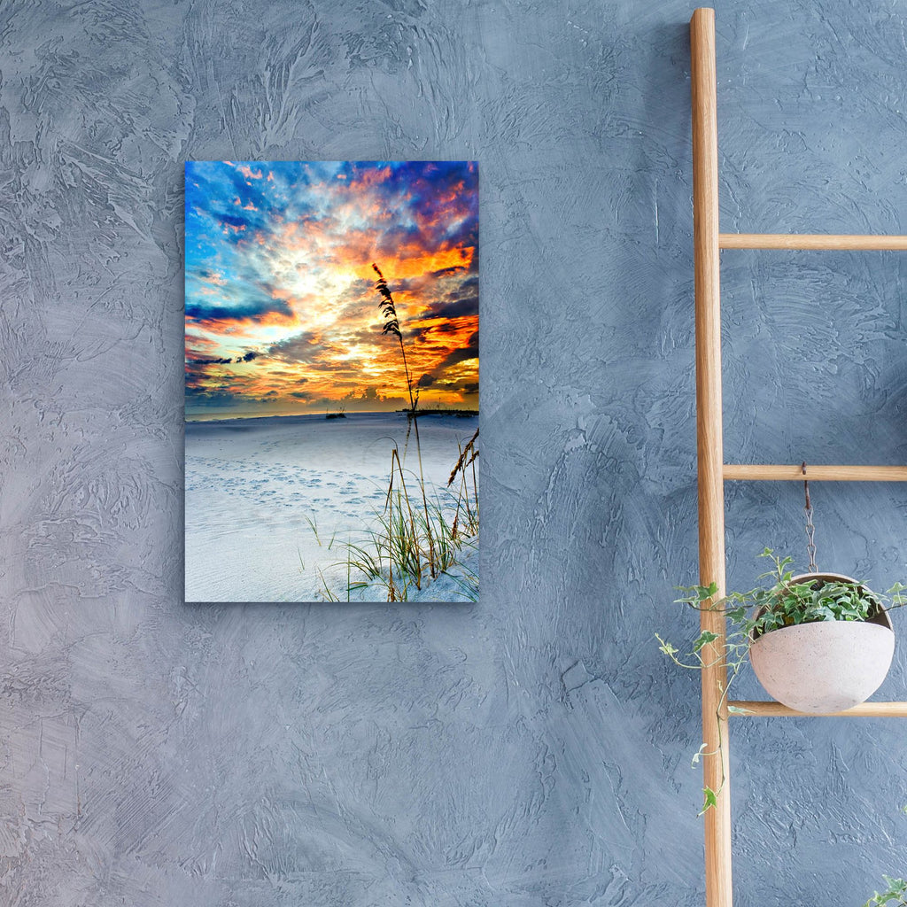Epic Art 'Fiery Burning Red Clouds Sunset Footprints' by Ezra Tanner, Acrylic Glass Wall Art,16x24
