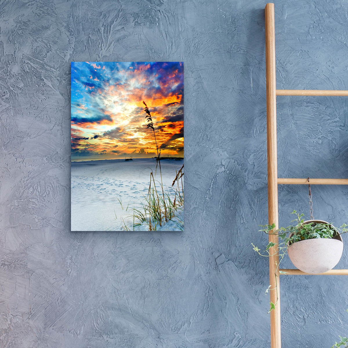 Epic Art 'Fiery Burning Red Clouds Sunset Footprints' by Ezra Tanner, Acrylic Glass Wall Art,16x24