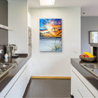 Epic Art 'Fiery Burning Red Clouds Sunset Footprints' by Ezra Tanner, Acrylic Glass Wall Art,24x36