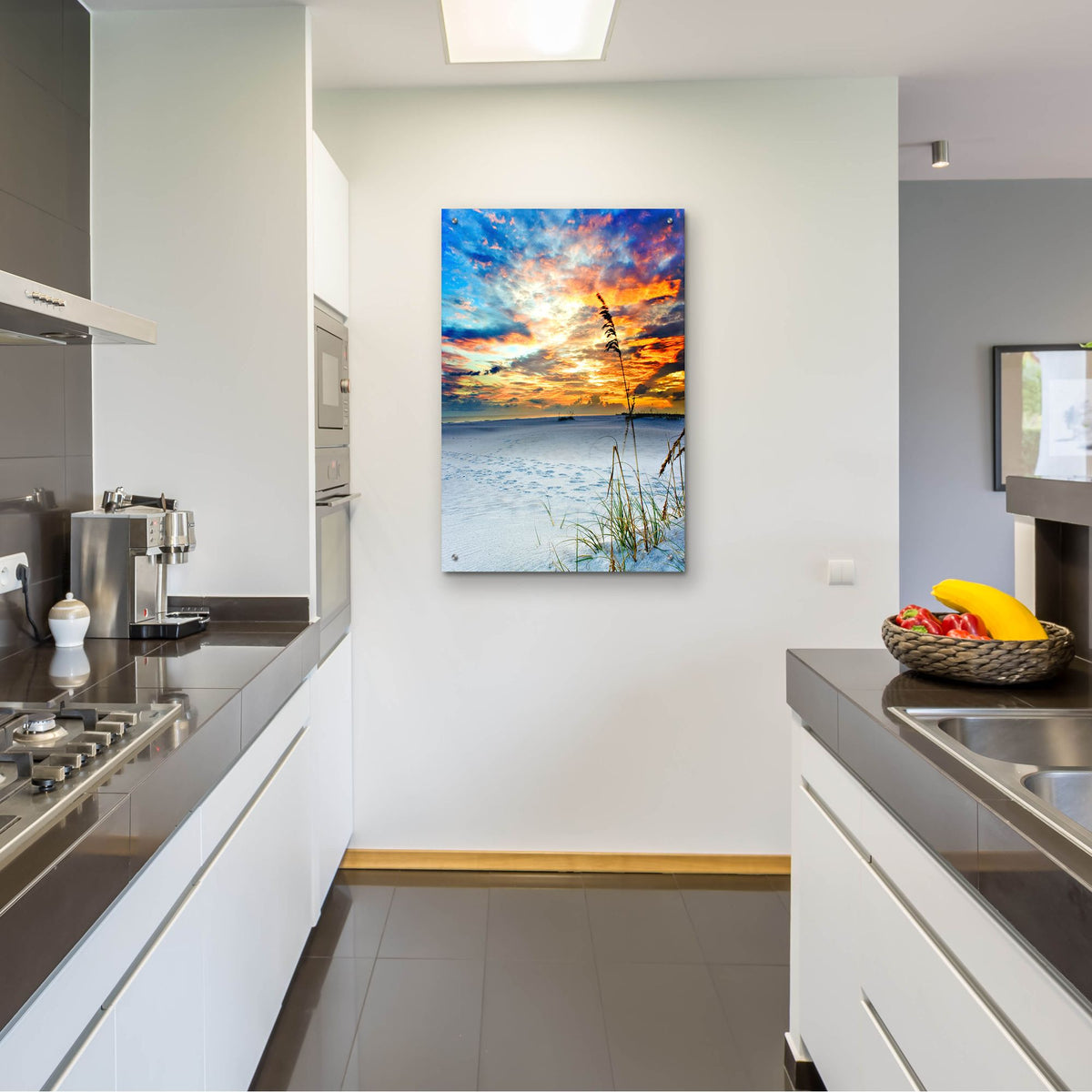 Epic Art 'Fiery Burning Red Clouds Sunset Footprints' by Ezra Tanner, Acrylic Glass Wall Art,24x36