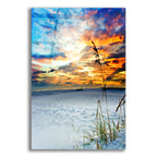Epic Art 'Fiery Burning Red Clouds Sunset Footprints' by Ezra Tanner, Acrylic Glass Wall Art