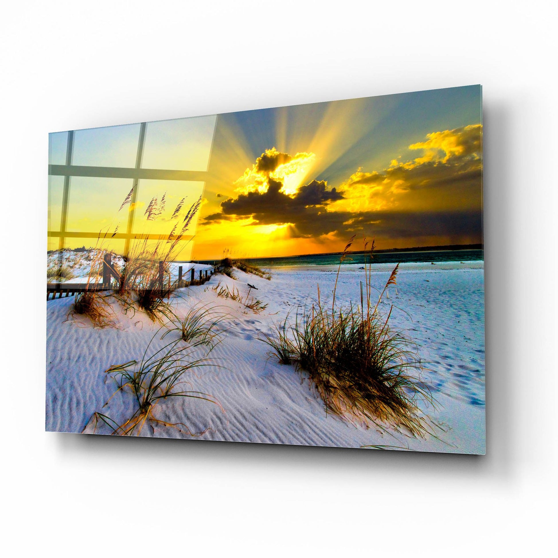 Epic Art 'Landscape Photography Beach Golden Sunset' by Ezra Tanner, Acrylic Glass Wall Art,16x12