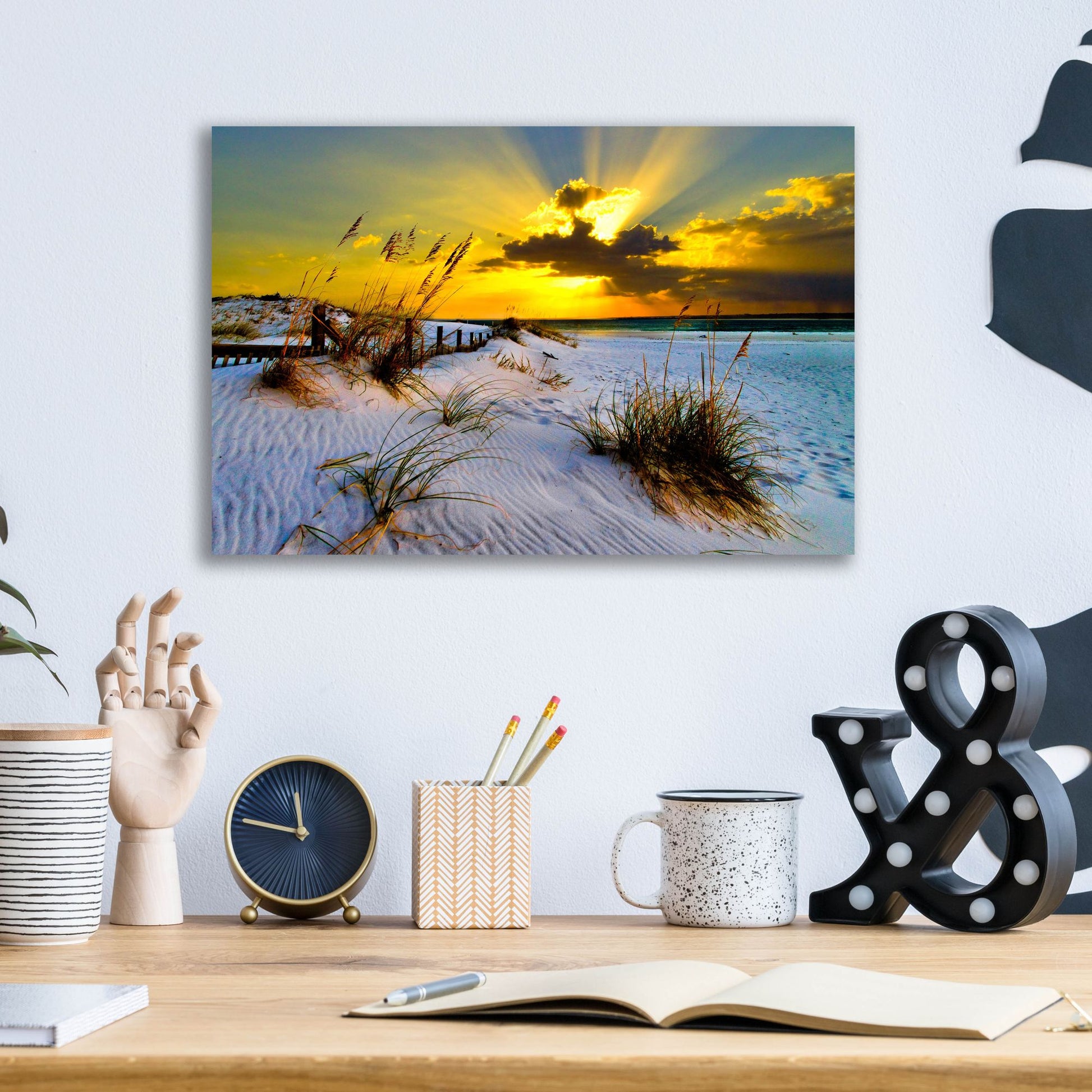 Epic Art 'Landscape Photography Beach Golden Sunset' by Ezra Tanner, Acrylic Glass Wall Art,16x12