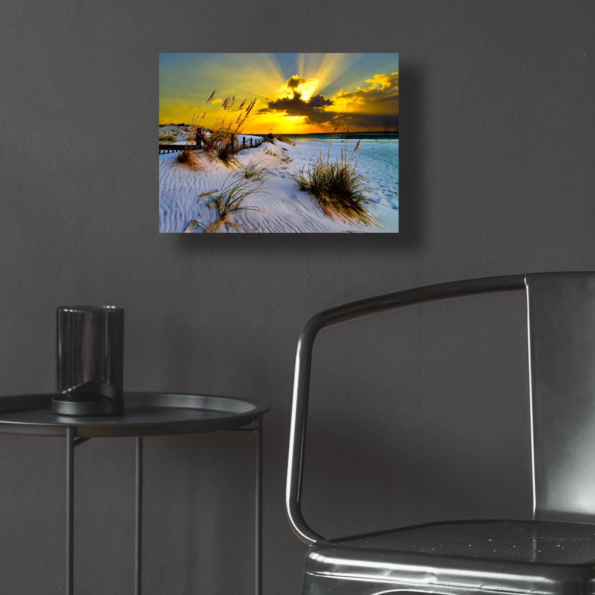 Epic Art 'Landscape Photography Beach Golden Sunset' by Ezra Tanner, Acrylic Glass Wall Art,16x12