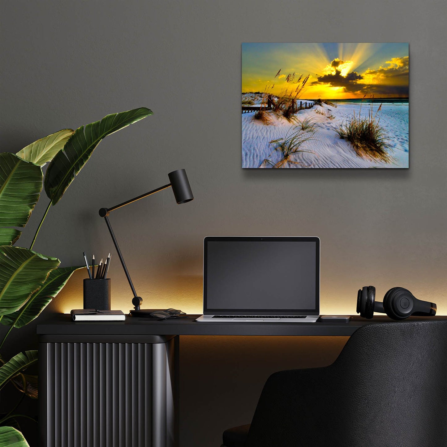 Epic Art 'Landscape Photography Beach Golden Sunset' by Ezra Tanner, Acrylic Glass Wall Art,16x12