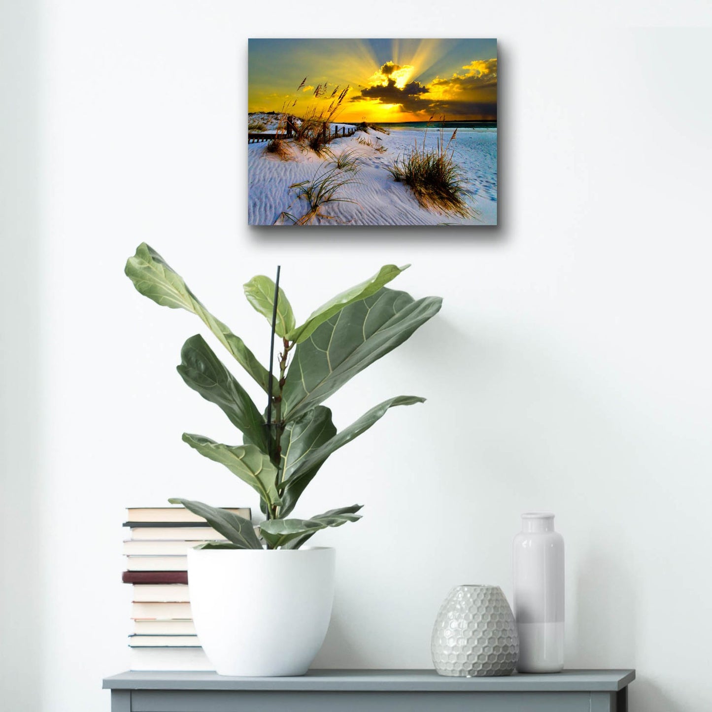 Epic Art 'Landscape Photography Beach Golden Sunset' by Ezra Tanner, Acrylic Glass Wall Art,16x12