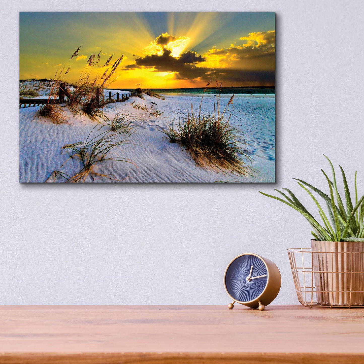 Epic Art 'Landscape Photography Beach Golden Sunset' by Ezra Tanner, Acrylic Glass Wall Art,16x12