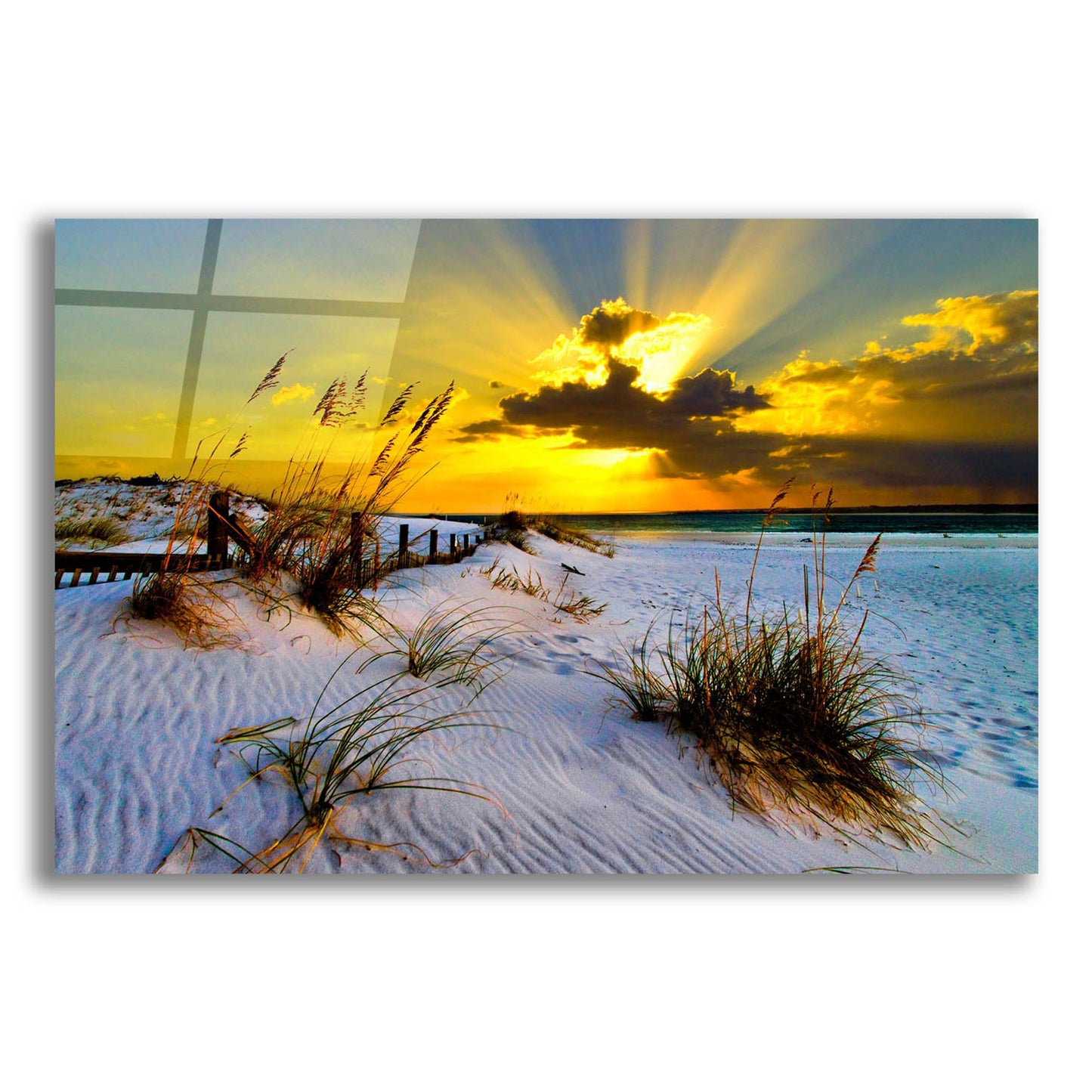 Epic Art 'Landscape Photography Beach Golden Sunset' by Ezra Tanner, Acrylic Glass Wall Art,24x16