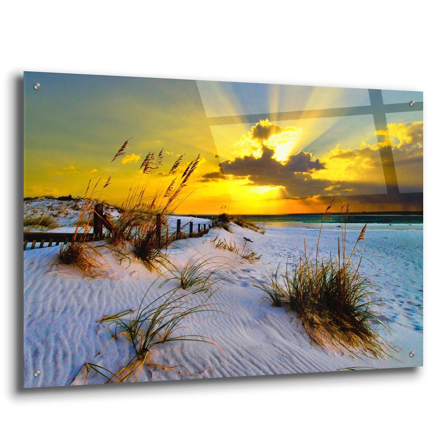 Epic Art 'Landscape Photography Beach Golden Sunset' by Ezra Tanner, Acrylic Glass Wall Art,36x24