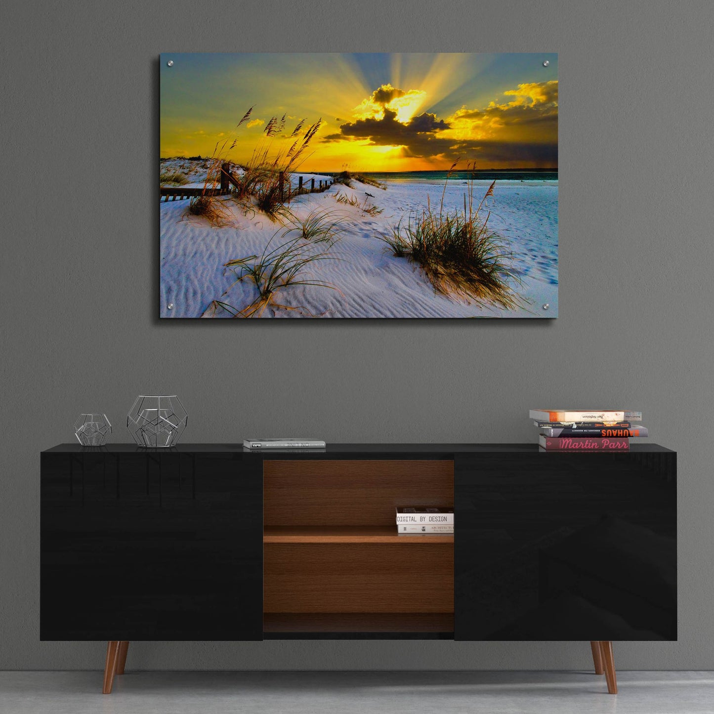 Epic Art 'Landscape Photography Beach Golden Sunset' by Ezra Tanner, Acrylic Glass Wall Art,36x24