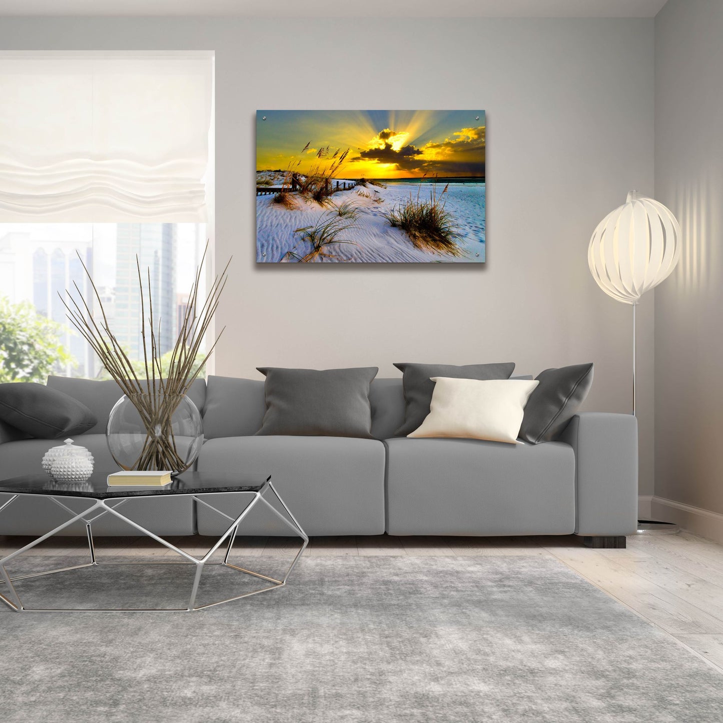 Epic Art 'Landscape Photography Beach Golden Sunset' by Ezra Tanner, Acrylic Glass Wall Art,36x24