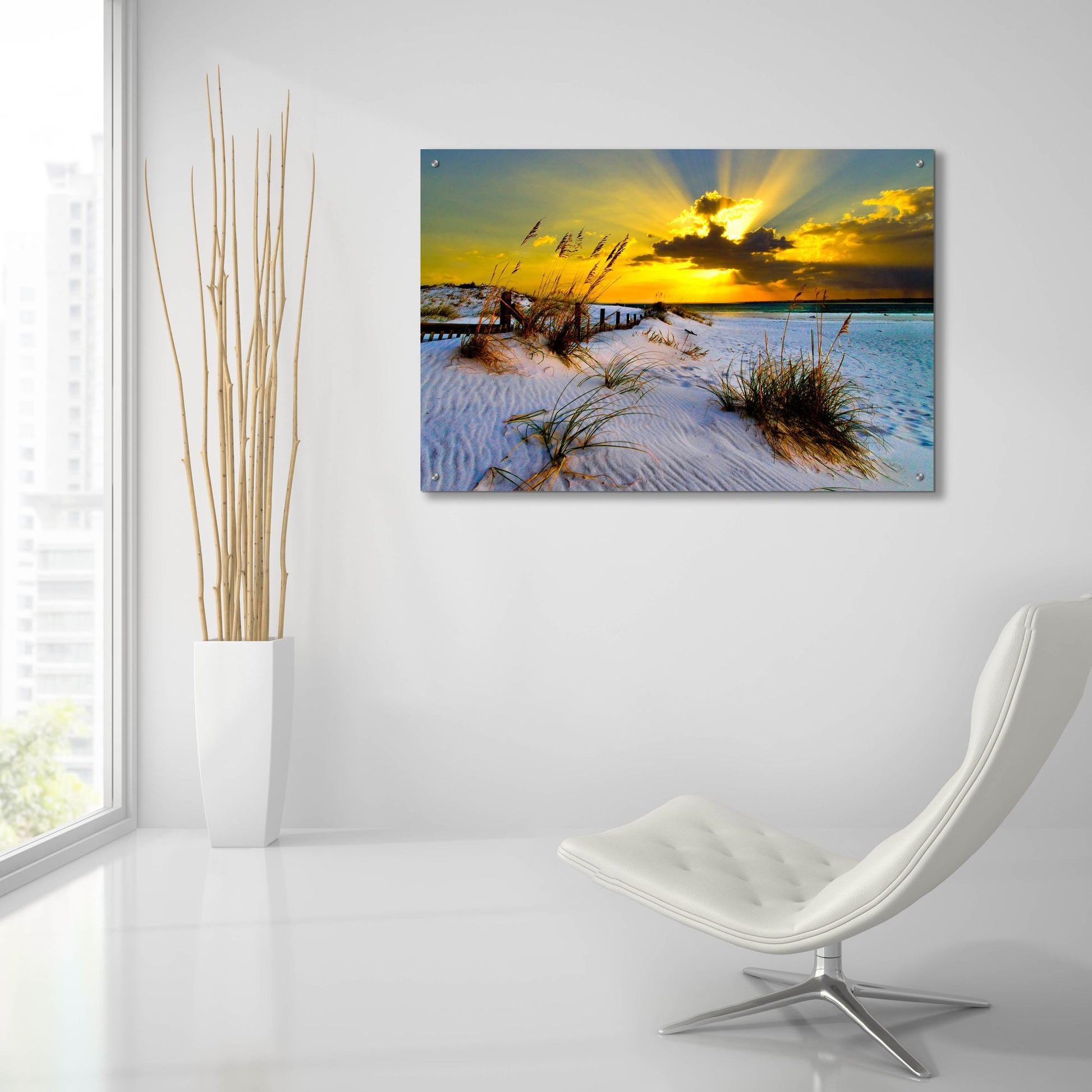 Epic Art 'Landscape Photography Beach Golden Sunset' by Ezra Tanner, Acrylic Glass Wall Art,36x24