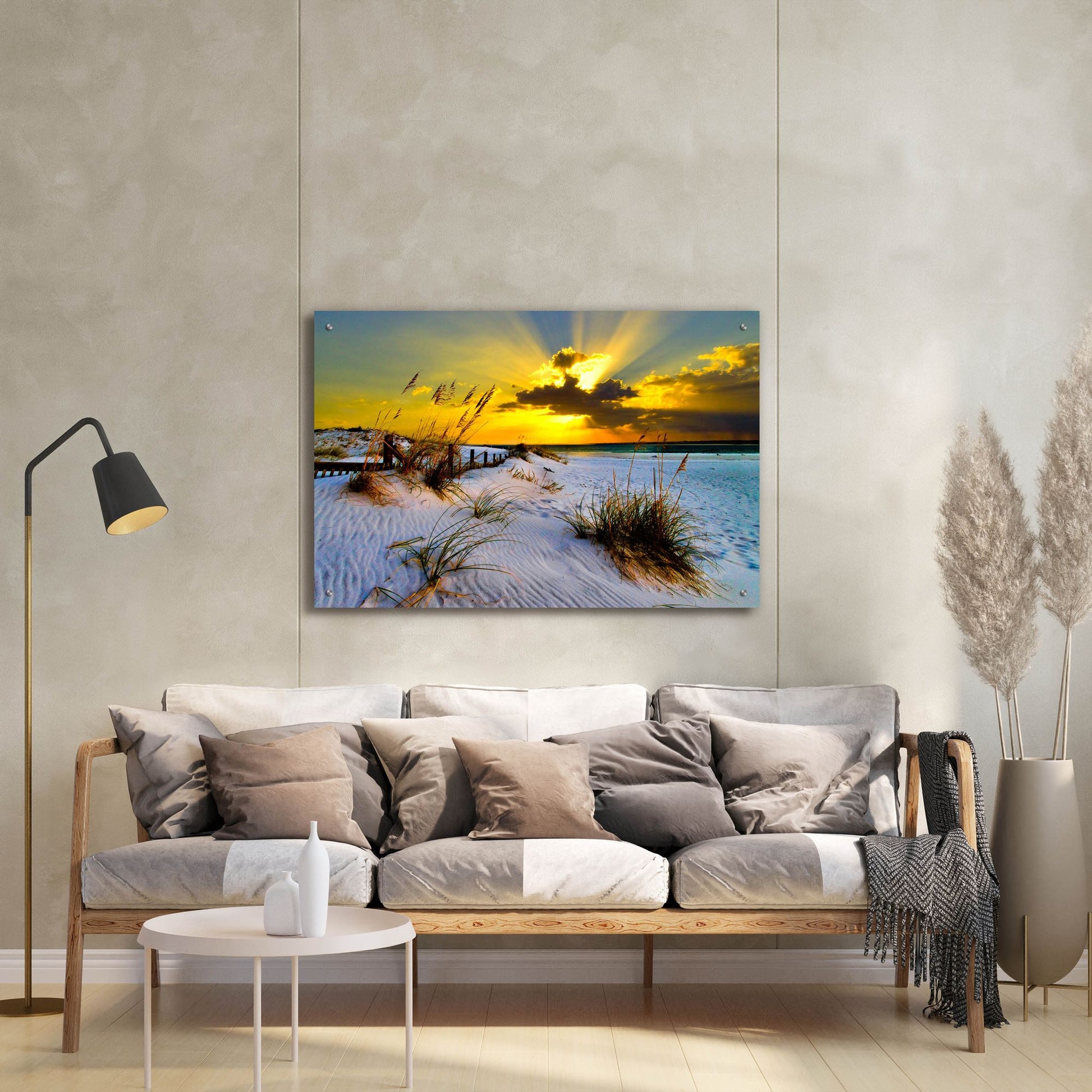 Epic Art 'Landscape Photography Beach Golden Sunset' by Ezra Tanner, Acrylic Glass Wall Art,36x24