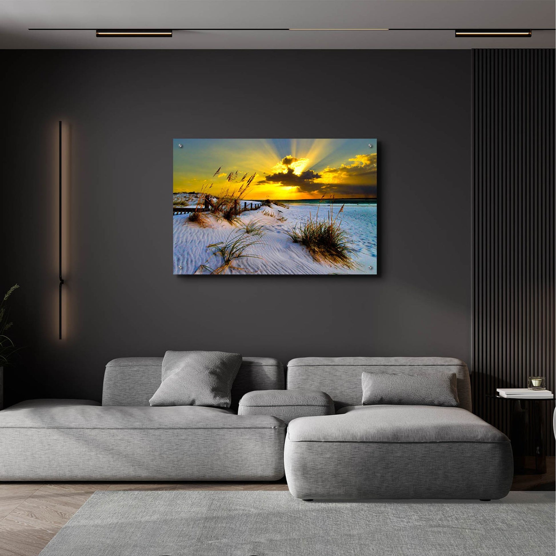 Epic Art 'Landscape Photography Beach Golden Sunset' by Ezra Tanner, Acrylic Glass Wall Art,36x24