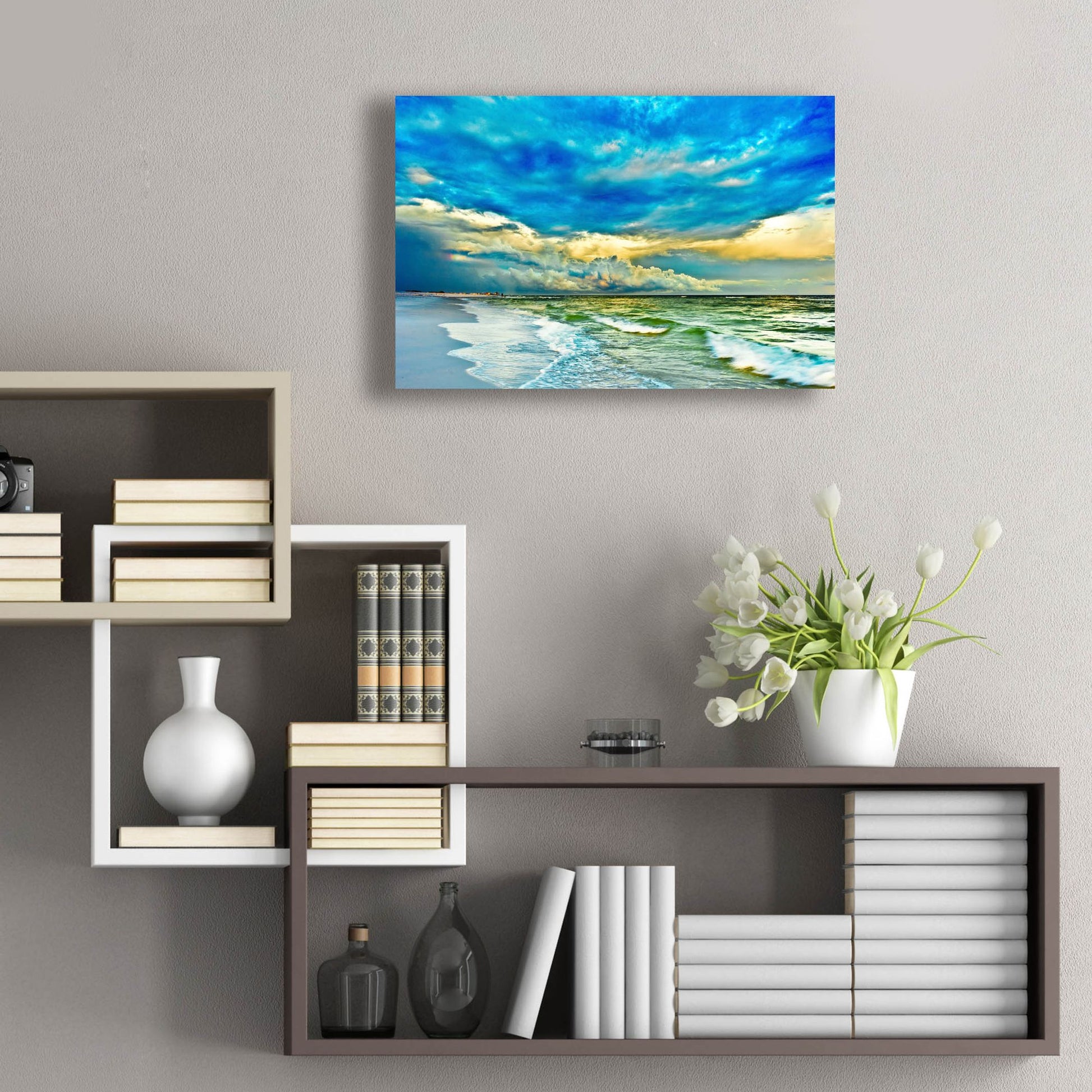 Epic Art 'Landscape Photography Blue And Turquoise Sea' by Ezra Tanner, Acrylic Glass Wall Art,24x16