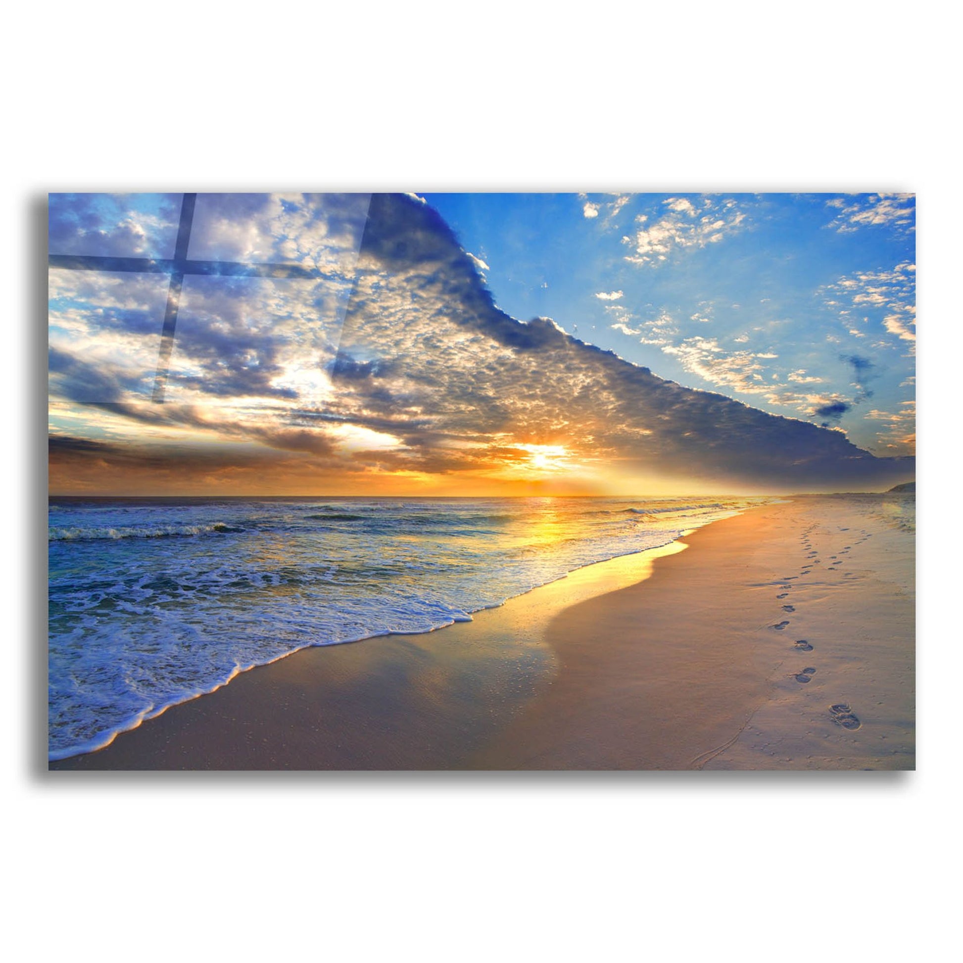 Epic Art 'Gold Sunset Beach Waves Seascape' by Ezra Tanner, Acrylic Glass Wall Art,24x16