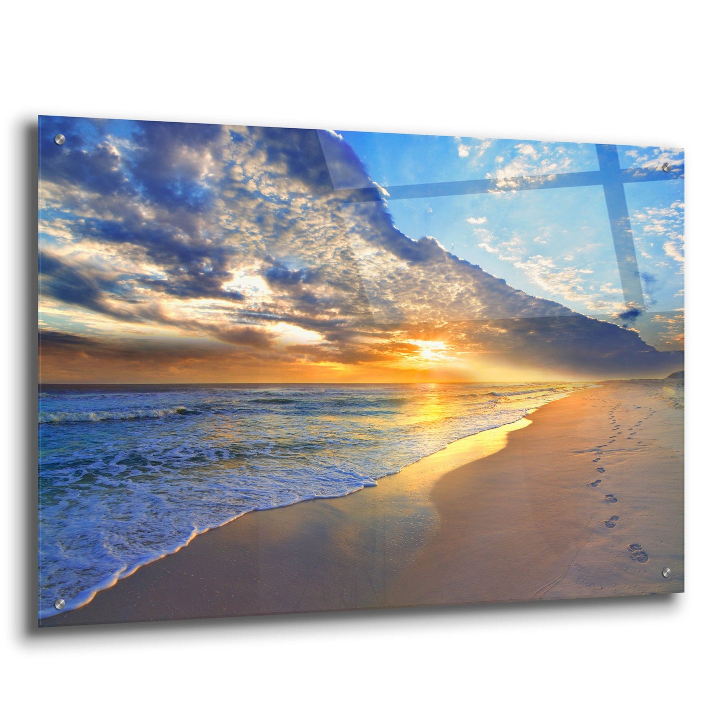 Epic Art 'Gold Sunset Beach Waves Seascape' by Ezra Tanner, Acrylic Glass Wall Art,36x24