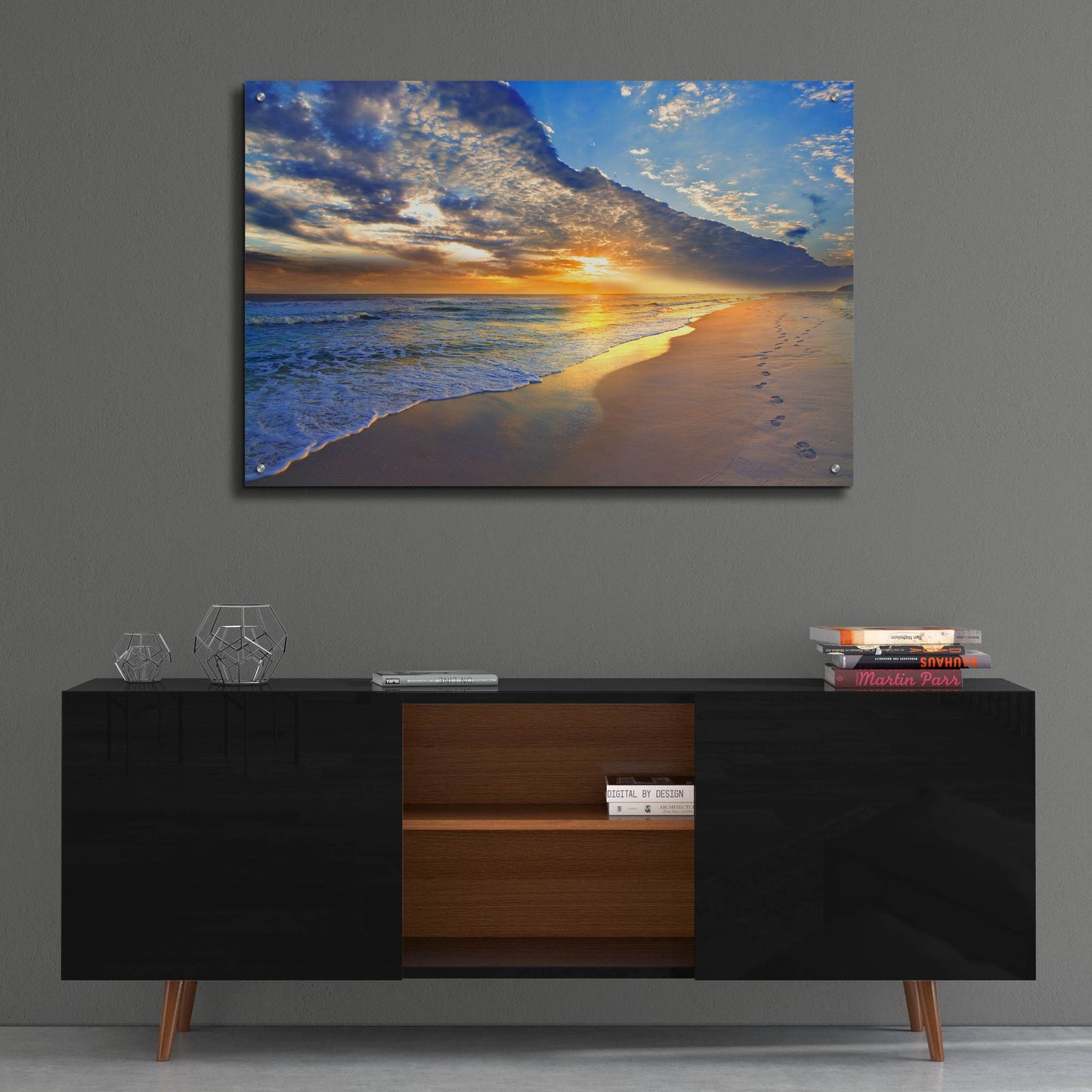 Epic Art 'Gold Sunset Beach Waves Seascape' by Ezra Tanner, Acrylic Glass Wall Art,36x24