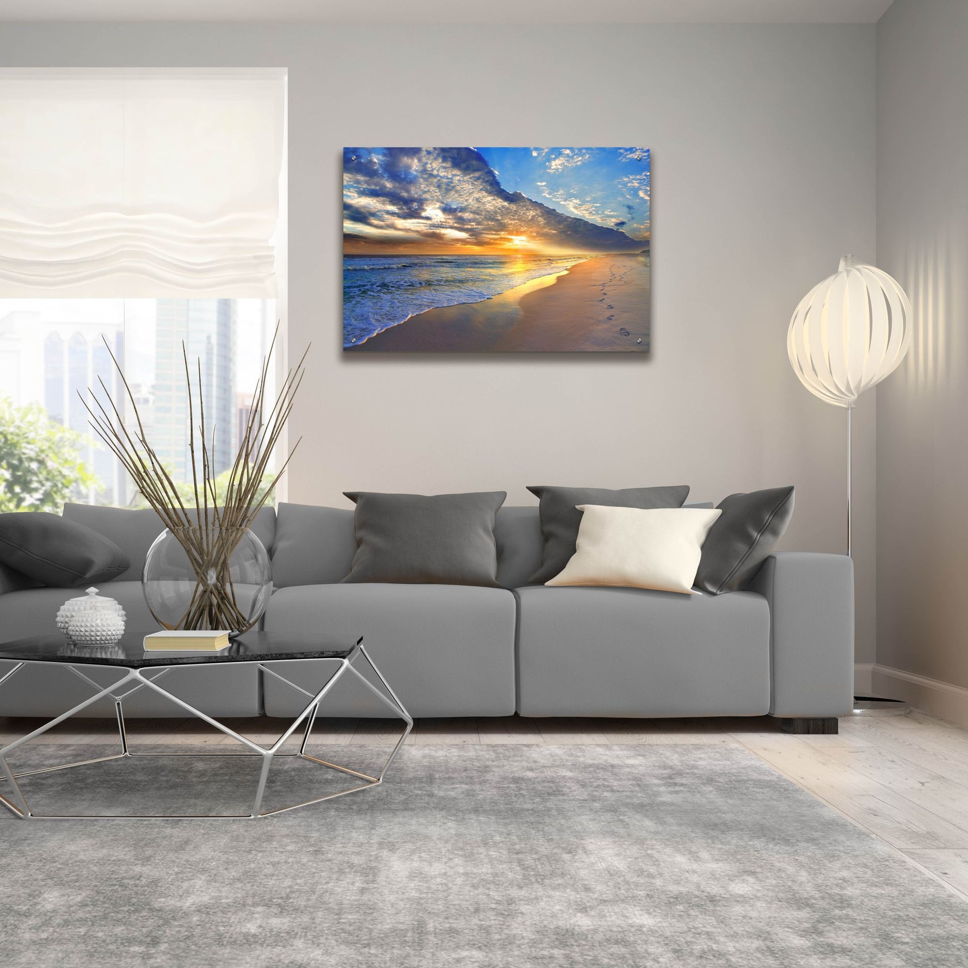 Epic Art 'Gold Sunset Beach Waves Seascape' by Ezra Tanner, Acrylic Glass Wall Art,36x24