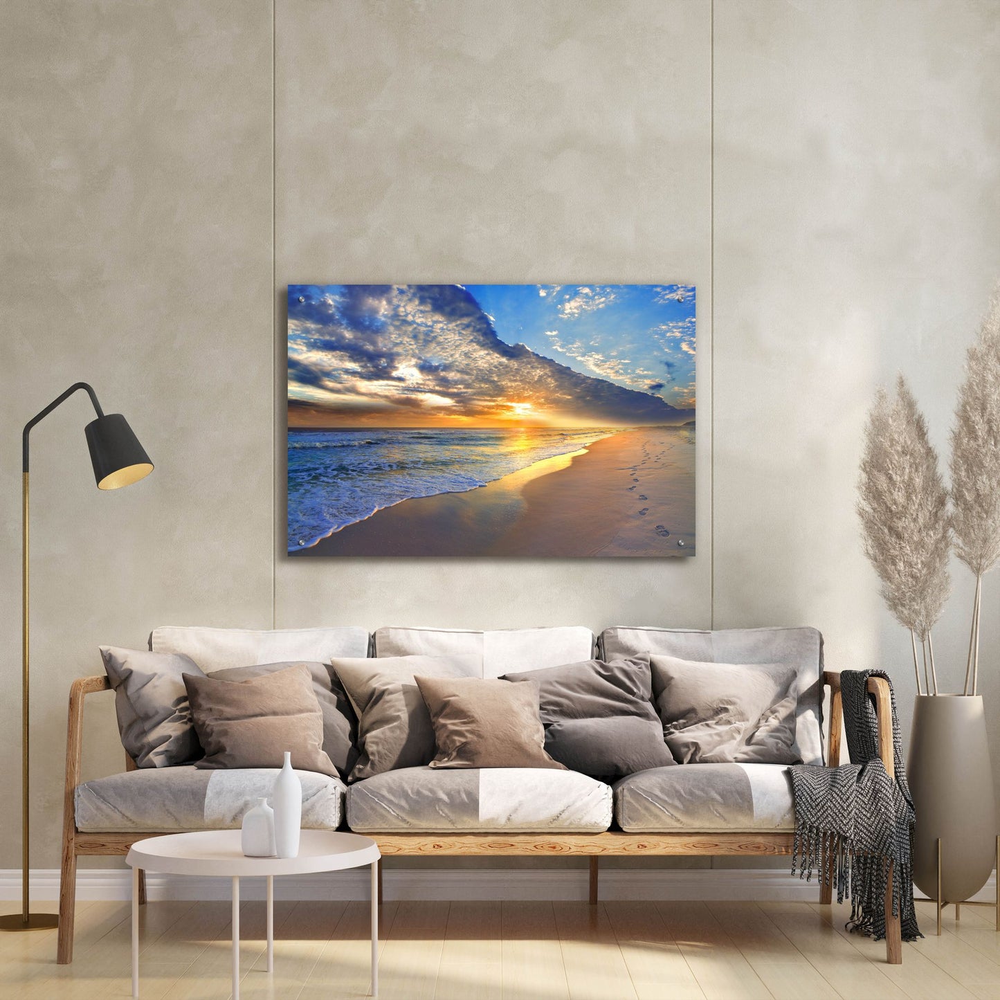 Epic Art 'Gold Sunset Beach Waves Seascape' by Ezra Tanner, Acrylic Glass Wall Art,36x24