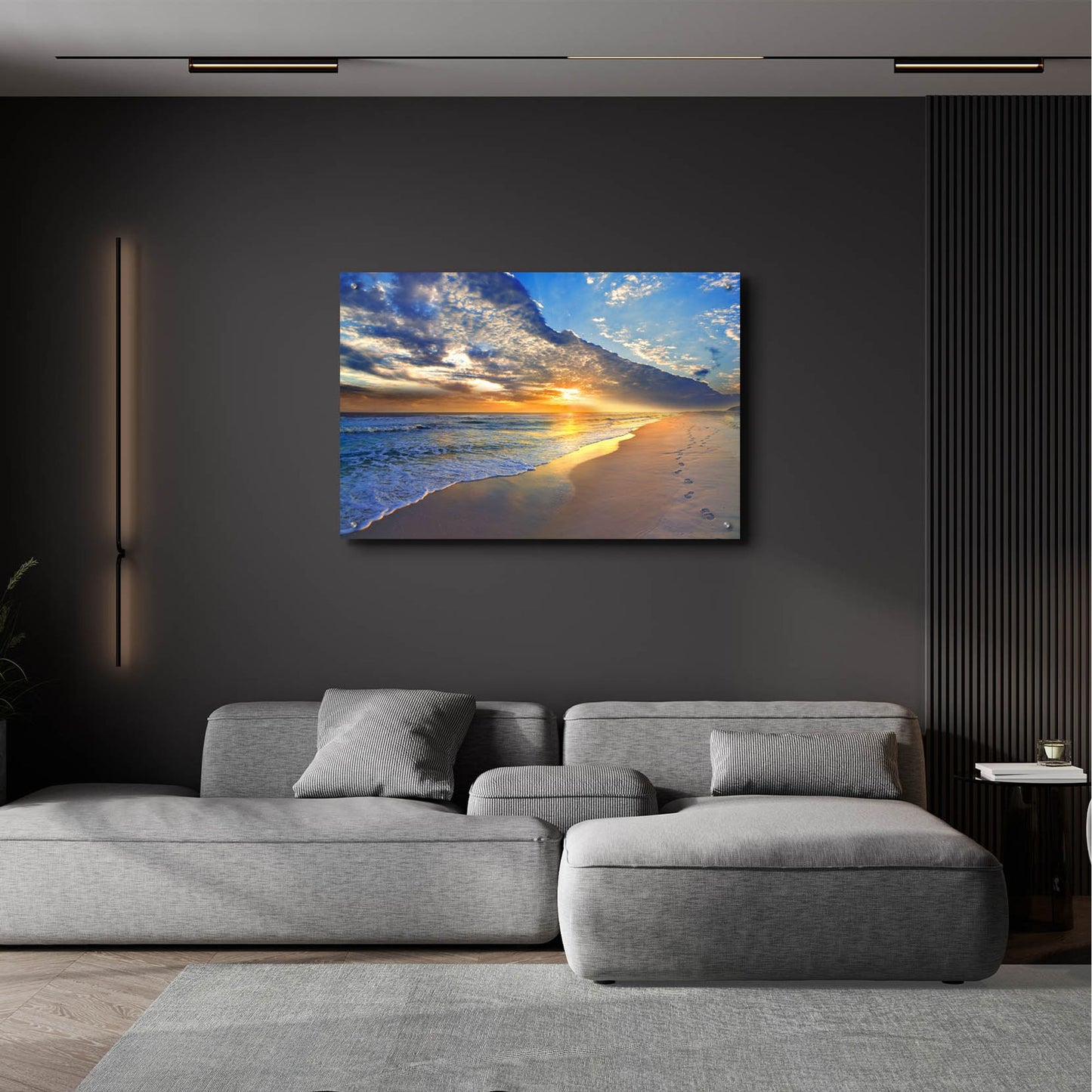 Epic Art 'Gold Sunset Beach Waves Seascape' by Ezra Tanner, Acrylic Glass Wall Art,36x24