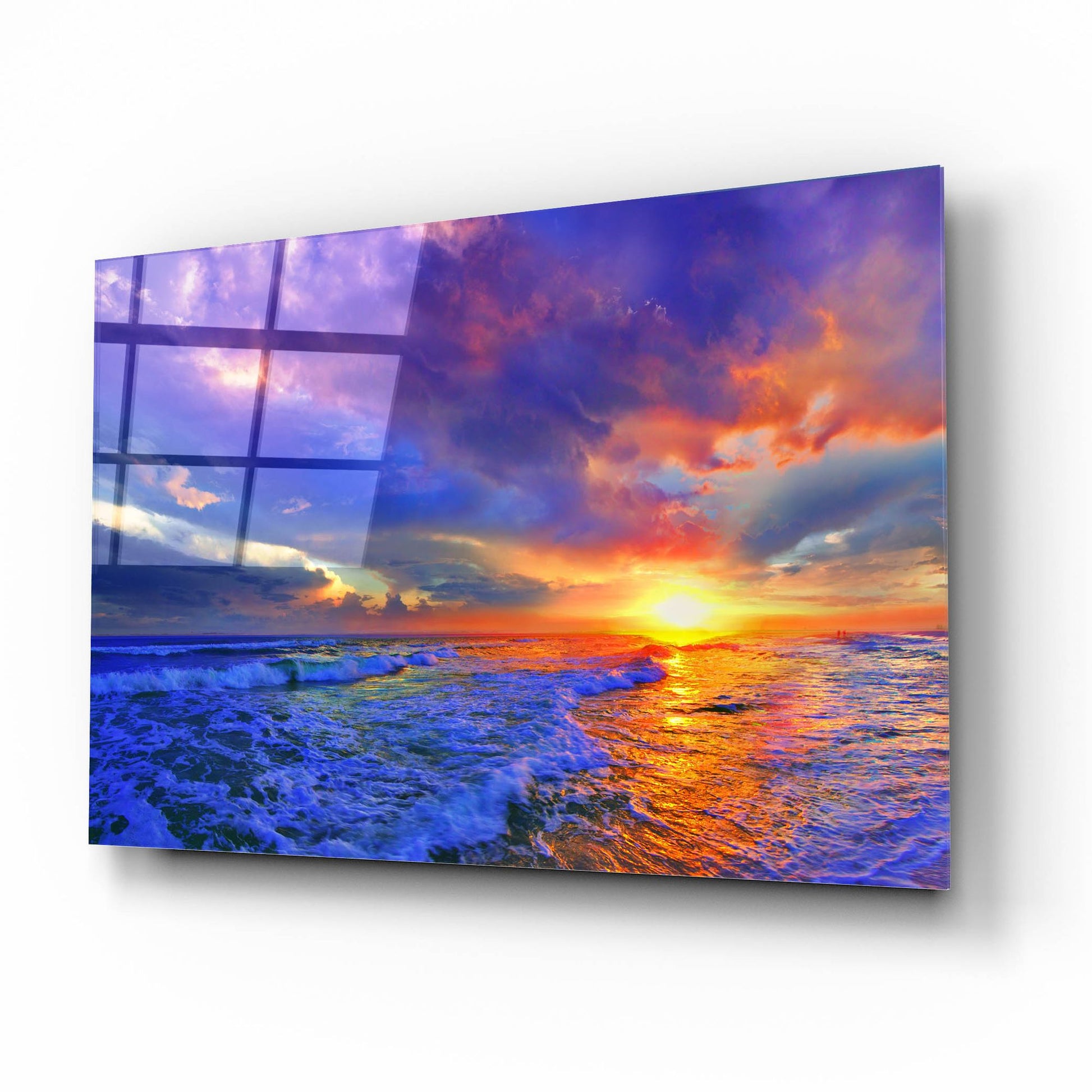 Epic Art 'Romantic Pink Purple Cloud Sunset Beach' by Ezra Tanner, Acrylic Glass Wall Art,16x12