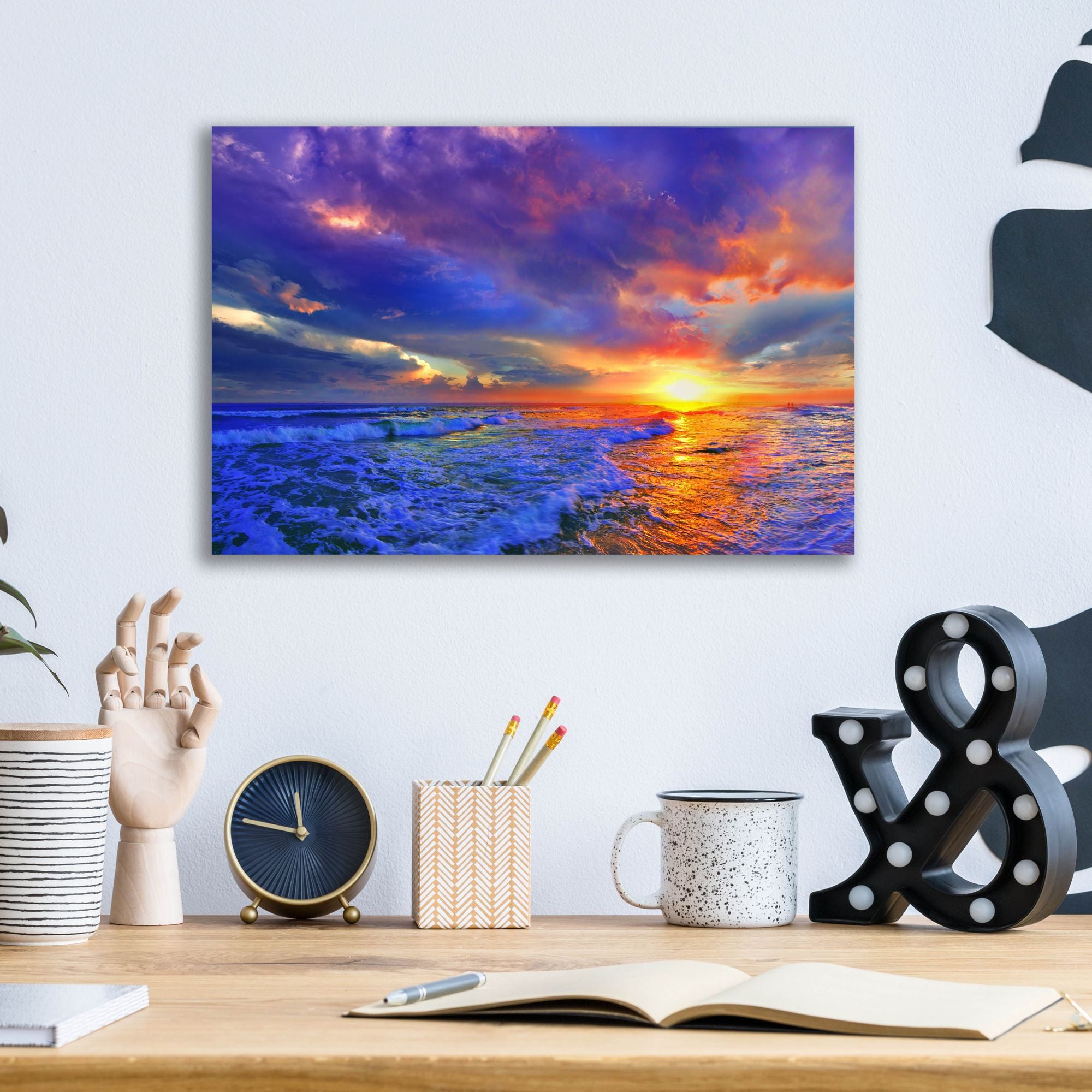 Epic Art 'Romantic Pink Purple Cloud Sunset Beach' by Ezra Tanner