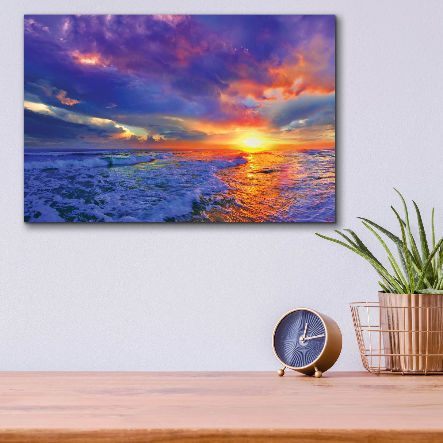 Epic Art 'Romantic Pink Purple Cloud Sunset Beach' by Ezra Tanner, Acrylic Glass Wall Art,16x12