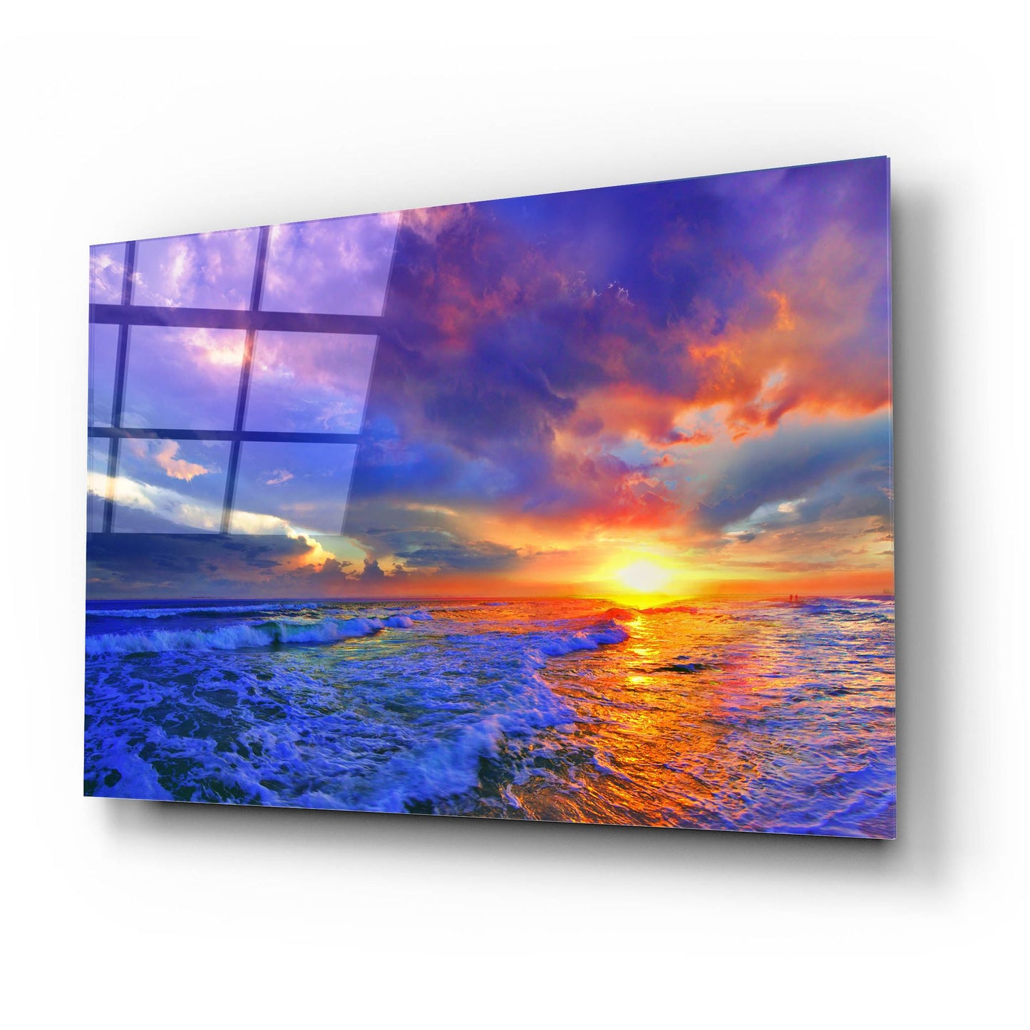 Epic Art 'Romantic Pink Purple Cloud Sunset Beach' by Ezra Tanner, Acrylic Glass Wall Art,24x16