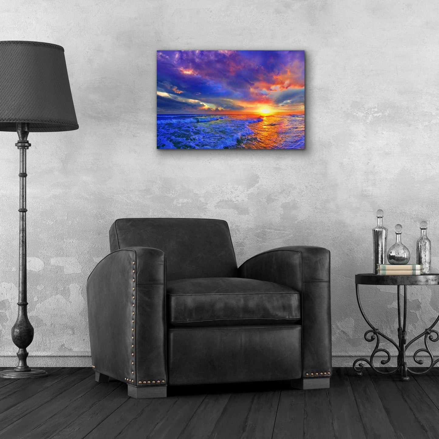 Epic Art 'Romantic Pink Purple Cloud Sunset Beach' by Ezra Tanner, Acrylic Glass Wall Art,24x16