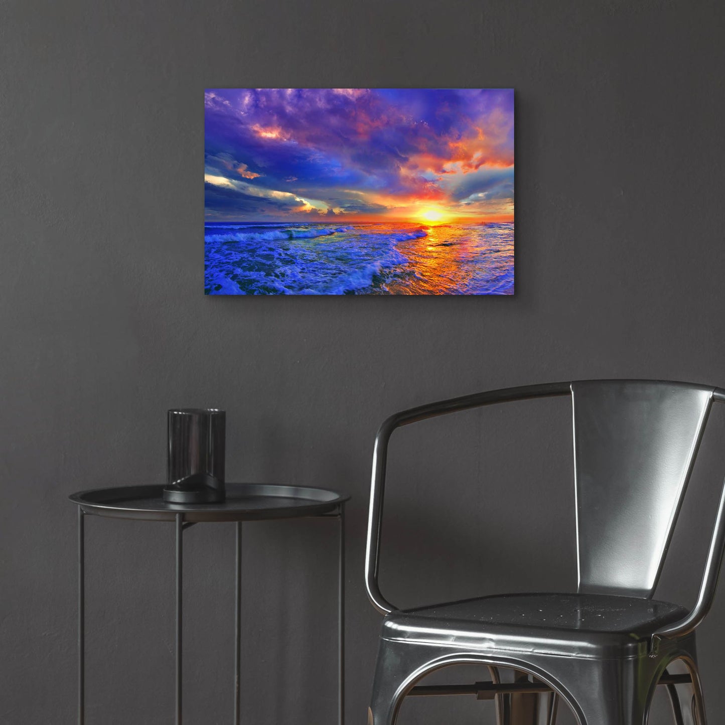 Epic Art 'Romantic Pink Purple Cloud Sunset Beach' by Ezra Tanner, Acrylic Glass Wall Art,24x16