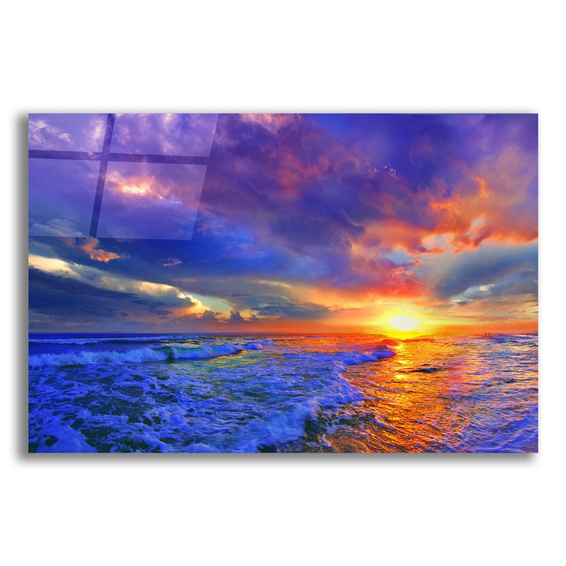 Epic Art 'Romantic Pink Purple Cloud Sunset Beach' by Ezra Tanner, Acrylic Glass Wall Art,24x16