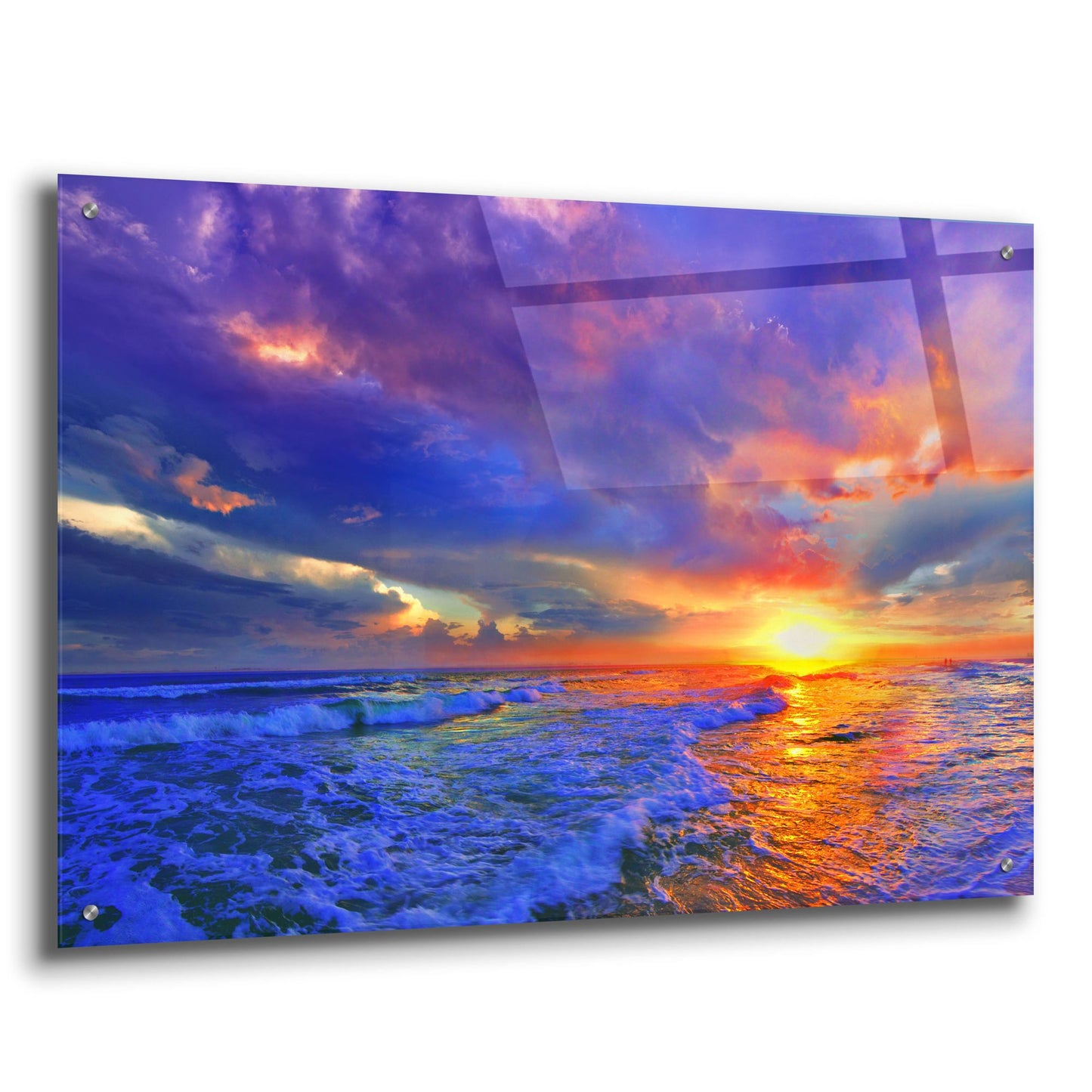 Epic Art 'Romantic Pink Purple Cloud Sunset Beach' by Ezra Tanner, Acrylic Glass Wall Art,36x24