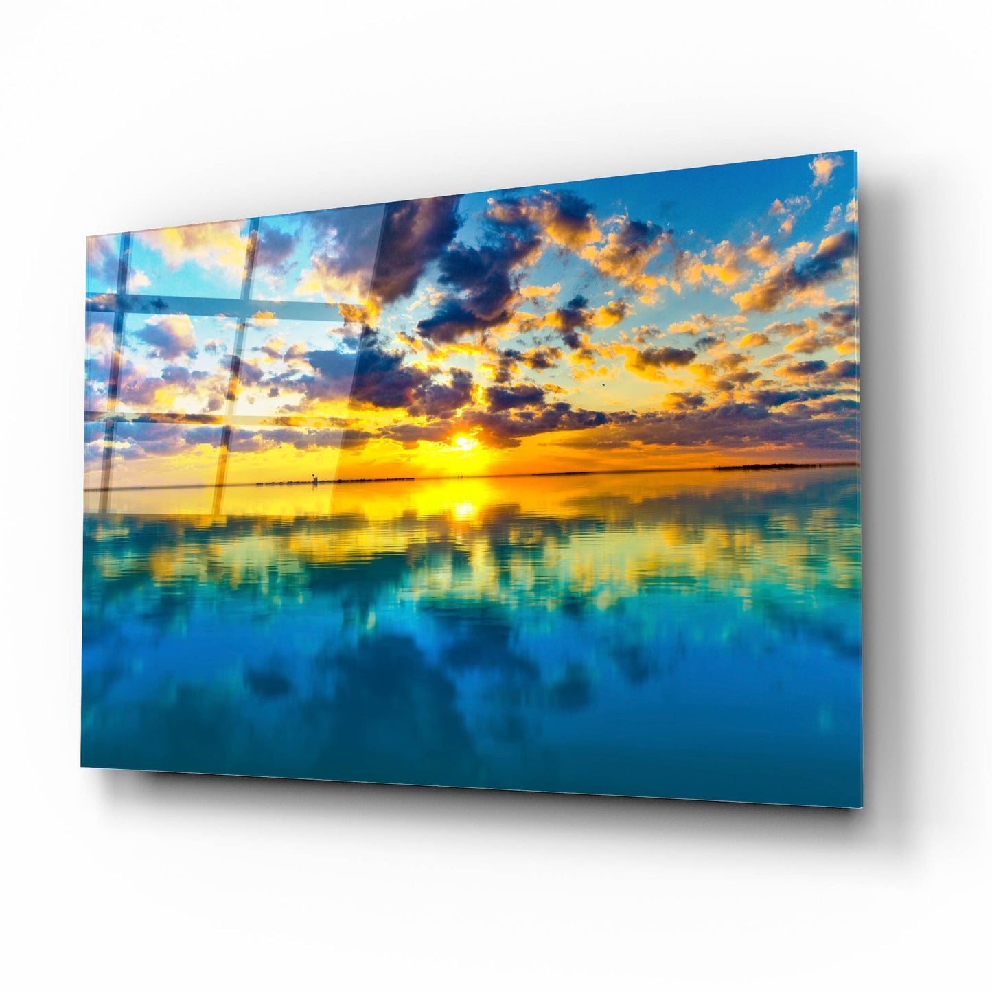 Epic Art 'Sunset Lake Reflection Blue Yellow Skyscape' by Ezra Tanner, Acrylic Glass Wall Art,16x12