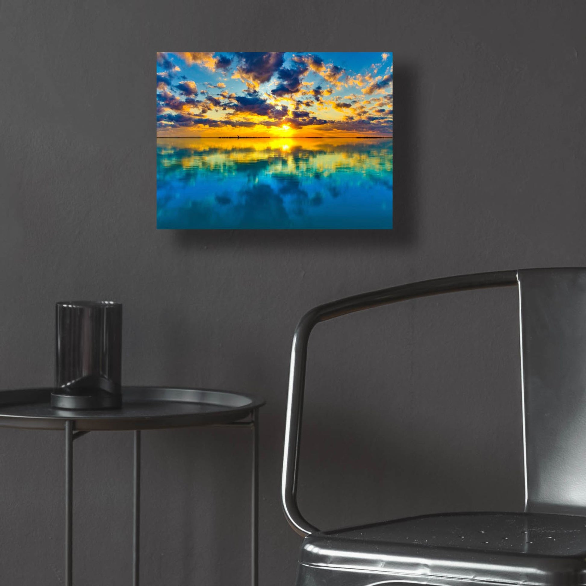 Epic Art 'Sunset Lake Reflection Blue Yellow Skyscape' by Ezra Tanner, Acrylic Glass Wall Art,16x12