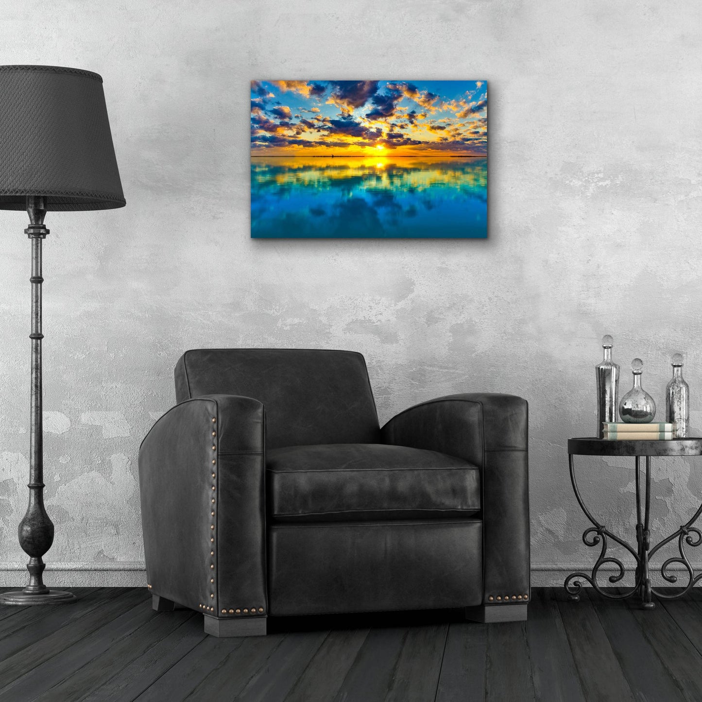 Epic Art 'Sunset Lake Reflection Blue Yellow Skyscape' by Ezra Tanner, Acrylic Glass Wall Art,24x16