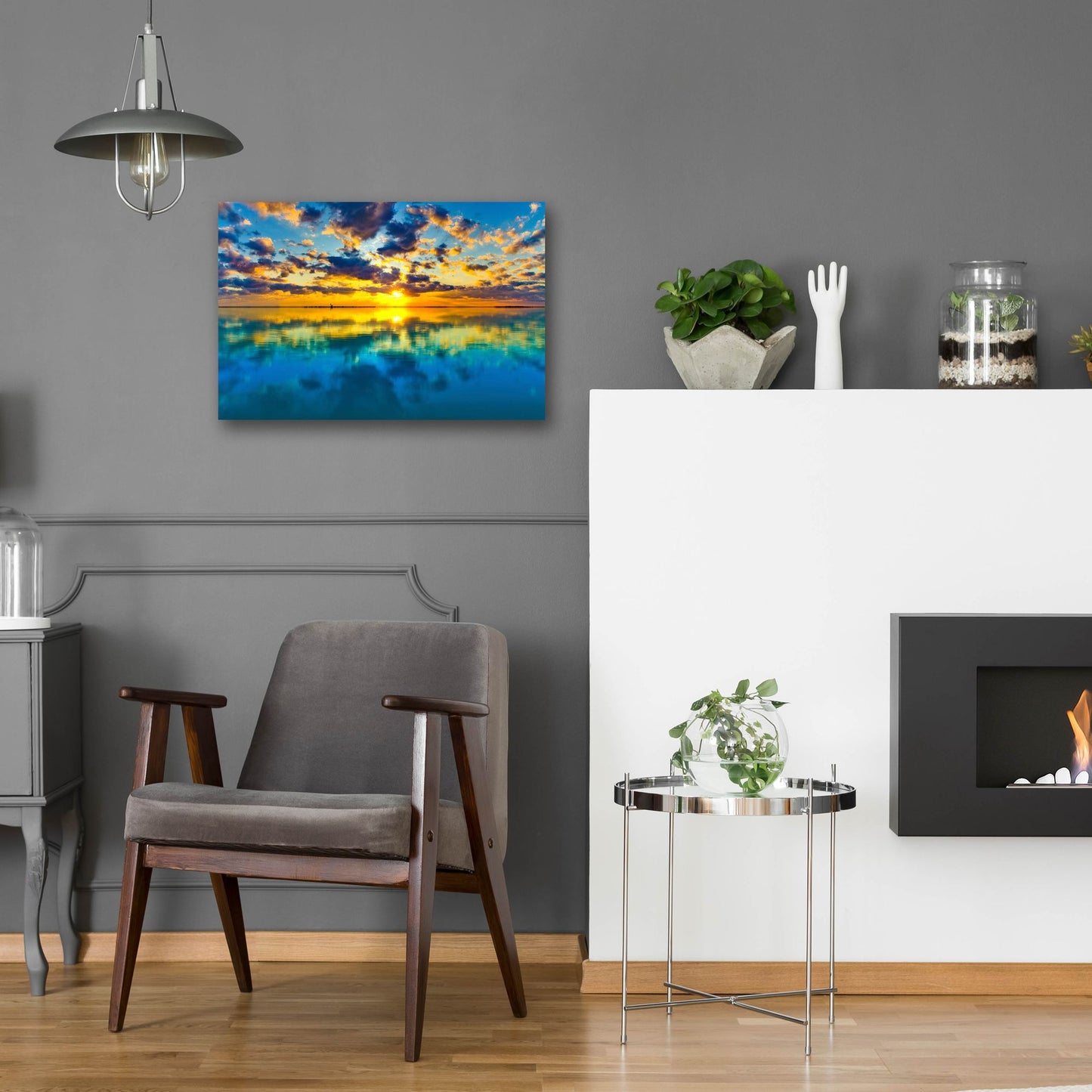 Epic Art 'Sunset Lake Reflection Blue Yellow Skyscape' by Ezra Tanner, Acrylic Glass Wall Art,24x16