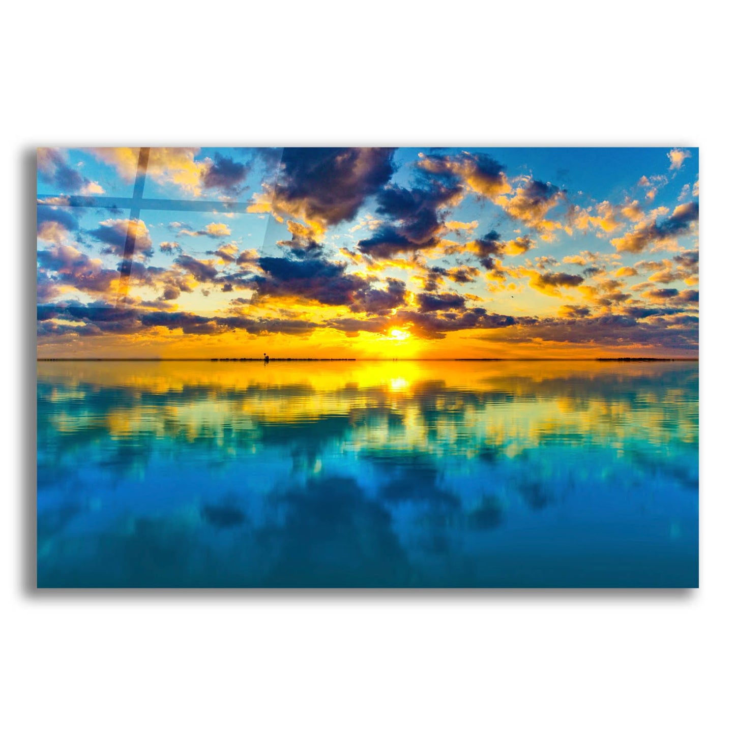 Epic Art 'Sunset Lake Reflection Blue Yellow Skyscape' by Ezra Tanner, Acrylic Glass Wall Art,24x16