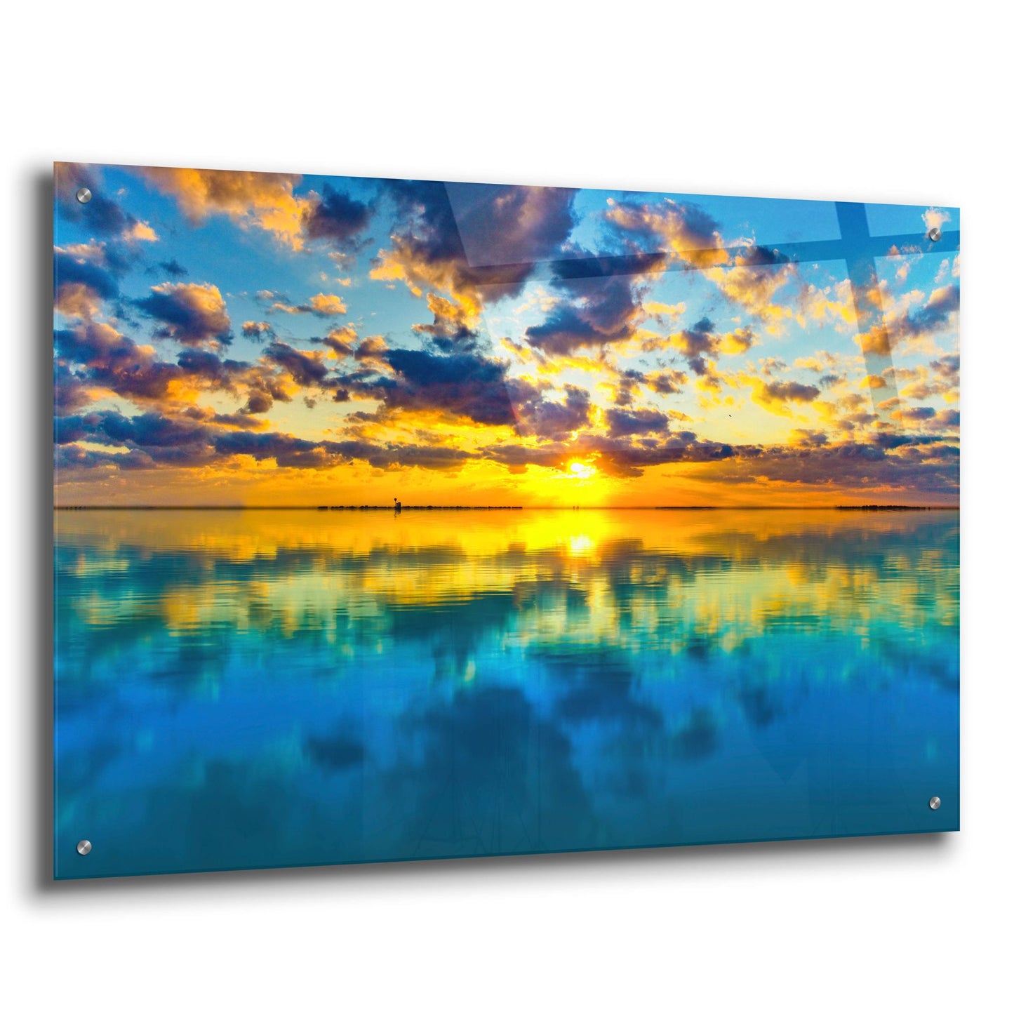 Epic Art 'Sunset Lake Reflection Blue Yellow Skyscape' by Ezra Tanner, Acrylic Glass Wall Art,36x24