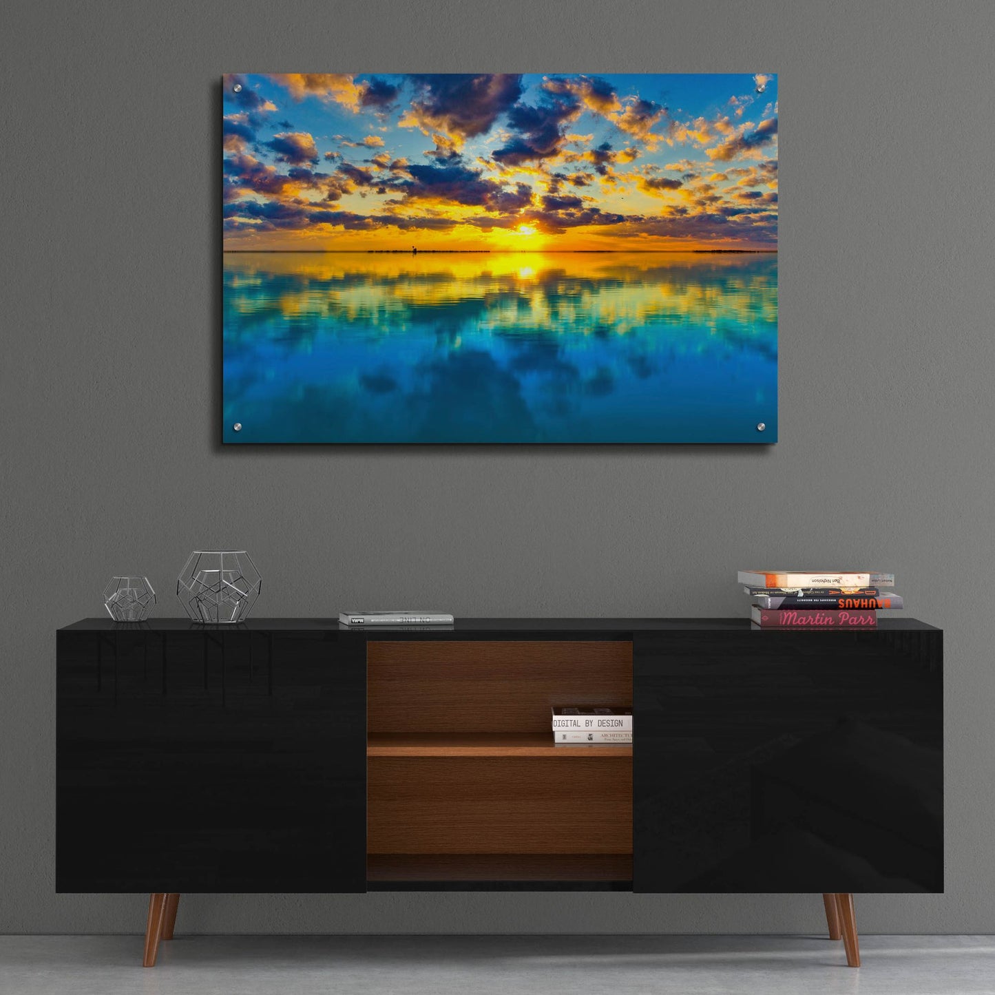 Epic Art 'Sunset Lake Reflection Blue Yellow Skyscape' by Ezra Tanner, Acrylic Glass Wall Art,36x24